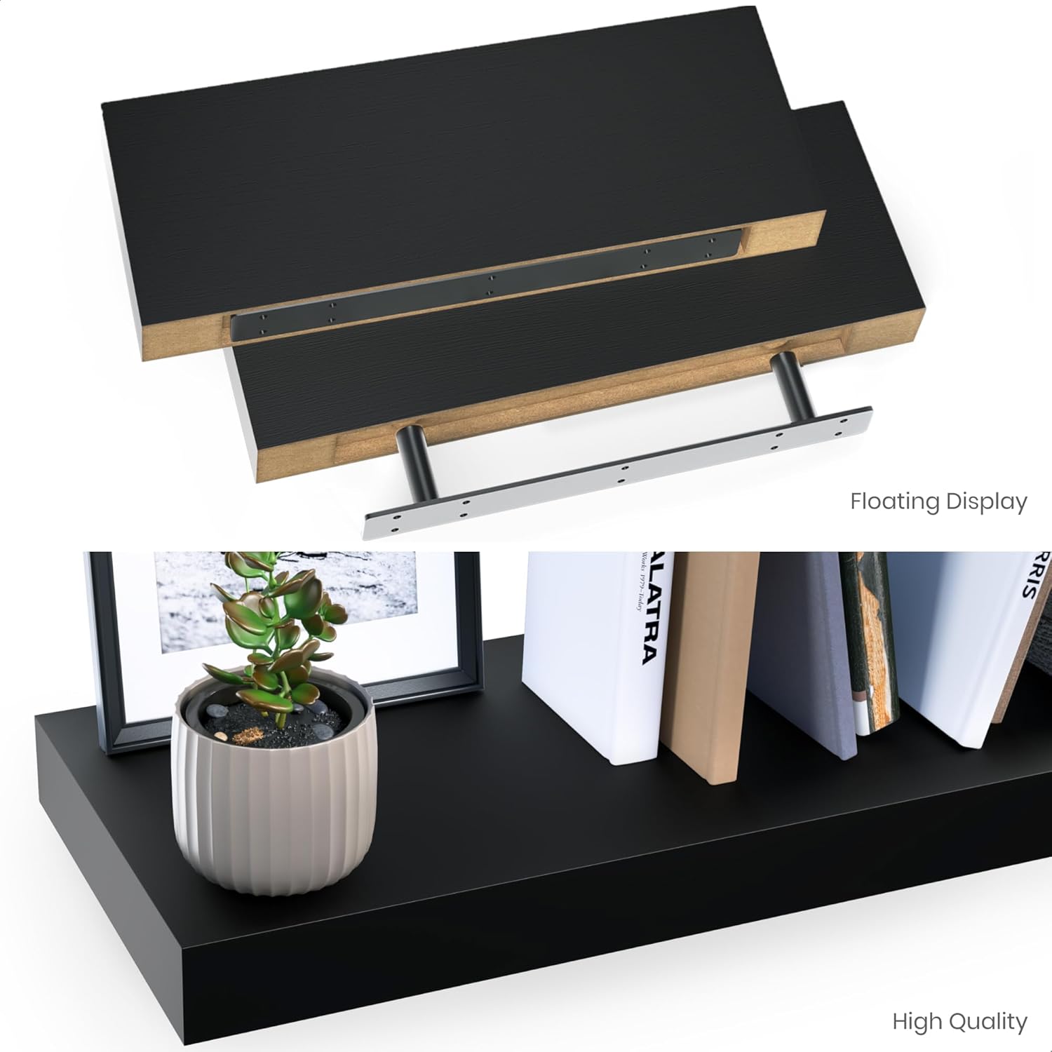 Ballucci Floating Shelves 2-Pack Black 16 Inch Wall Mount Set