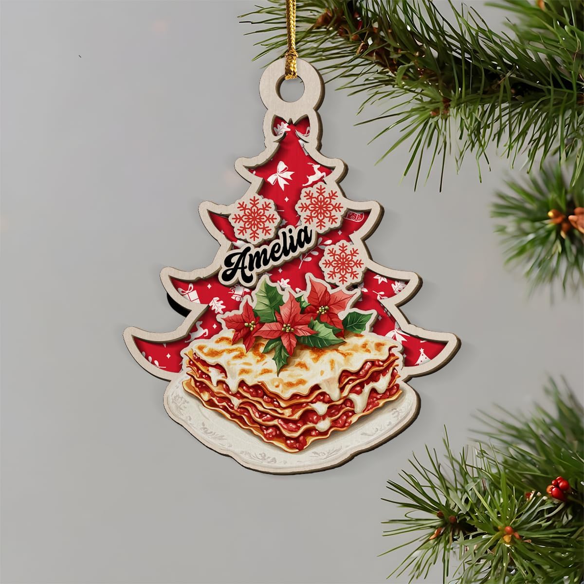 Personalized Lasagna Xmas 2-Layer Wooden Ornament