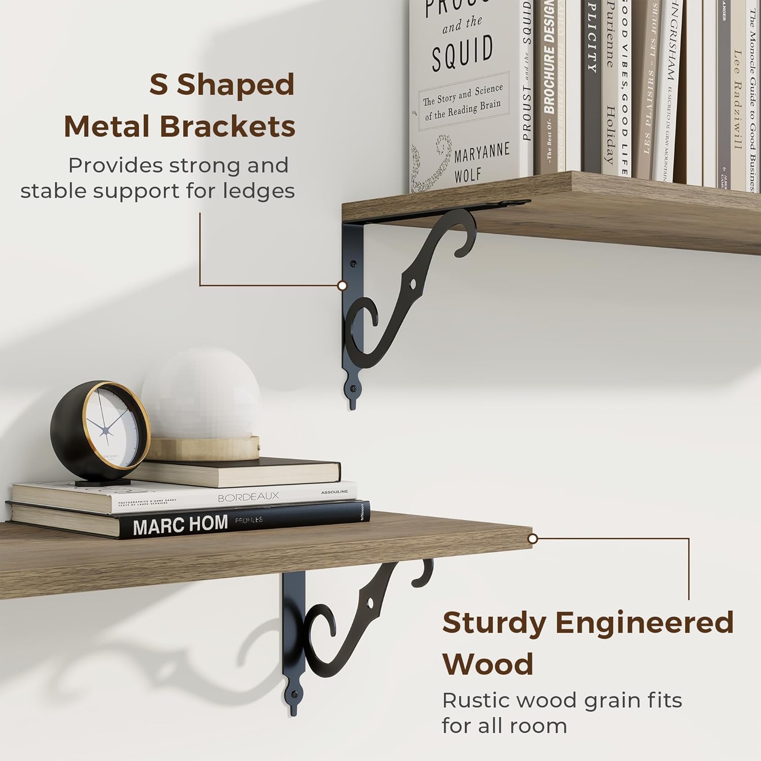 RICHFOCUS 12 Inch Deep Floating Shelves Set of 2 Grey