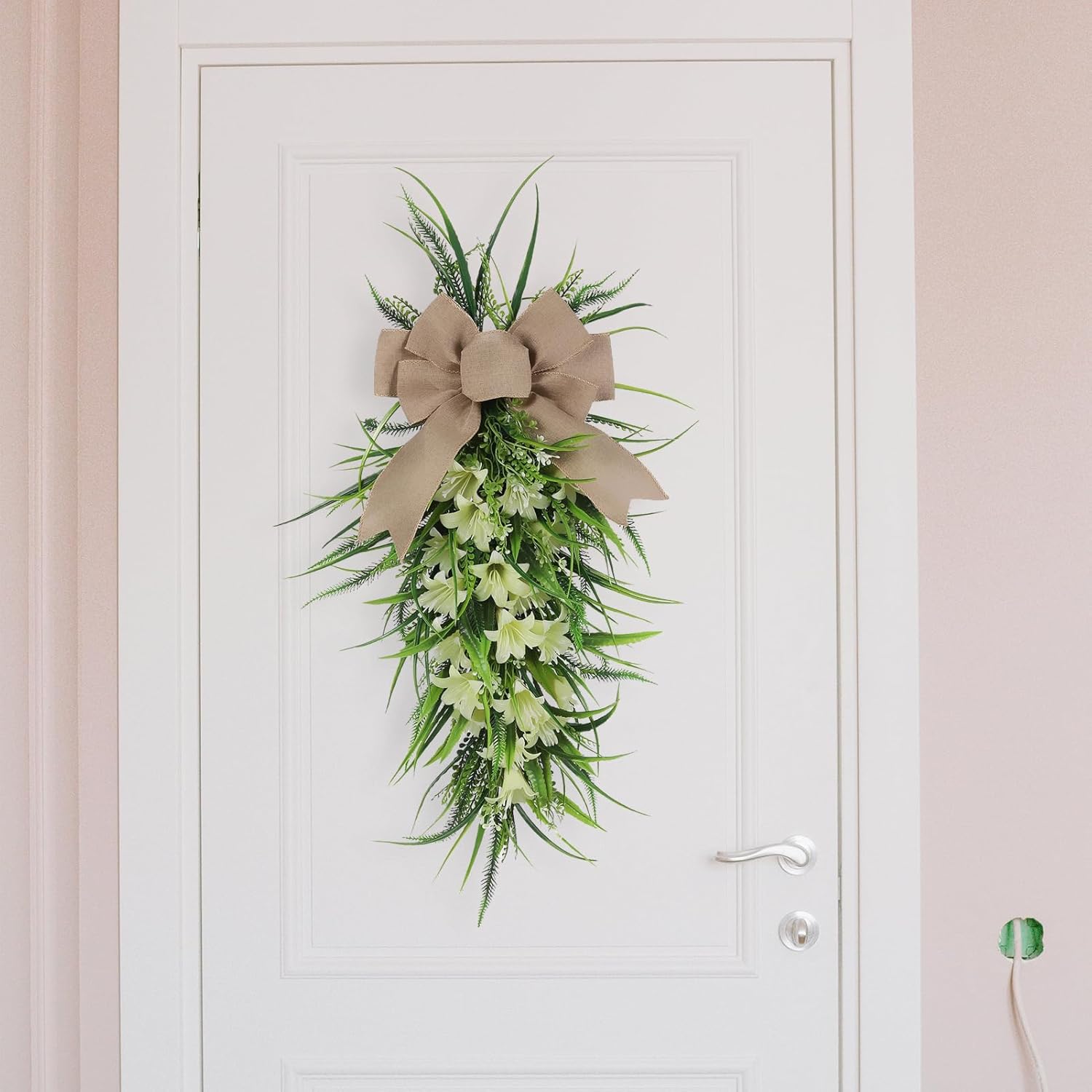 MSUIINT Artificial Lilies Teardrop Wreath Decor