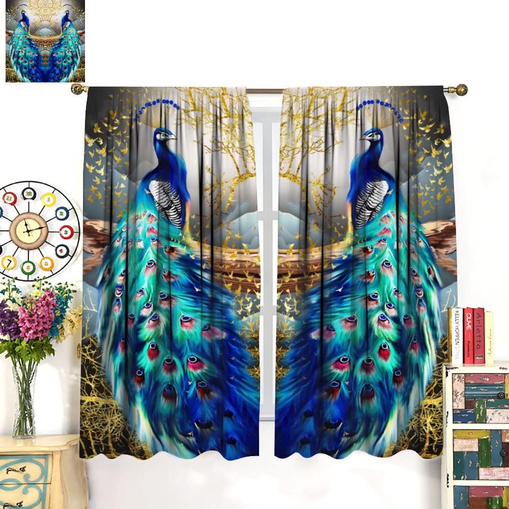Peacock Curtains with Golden Butterfly Design