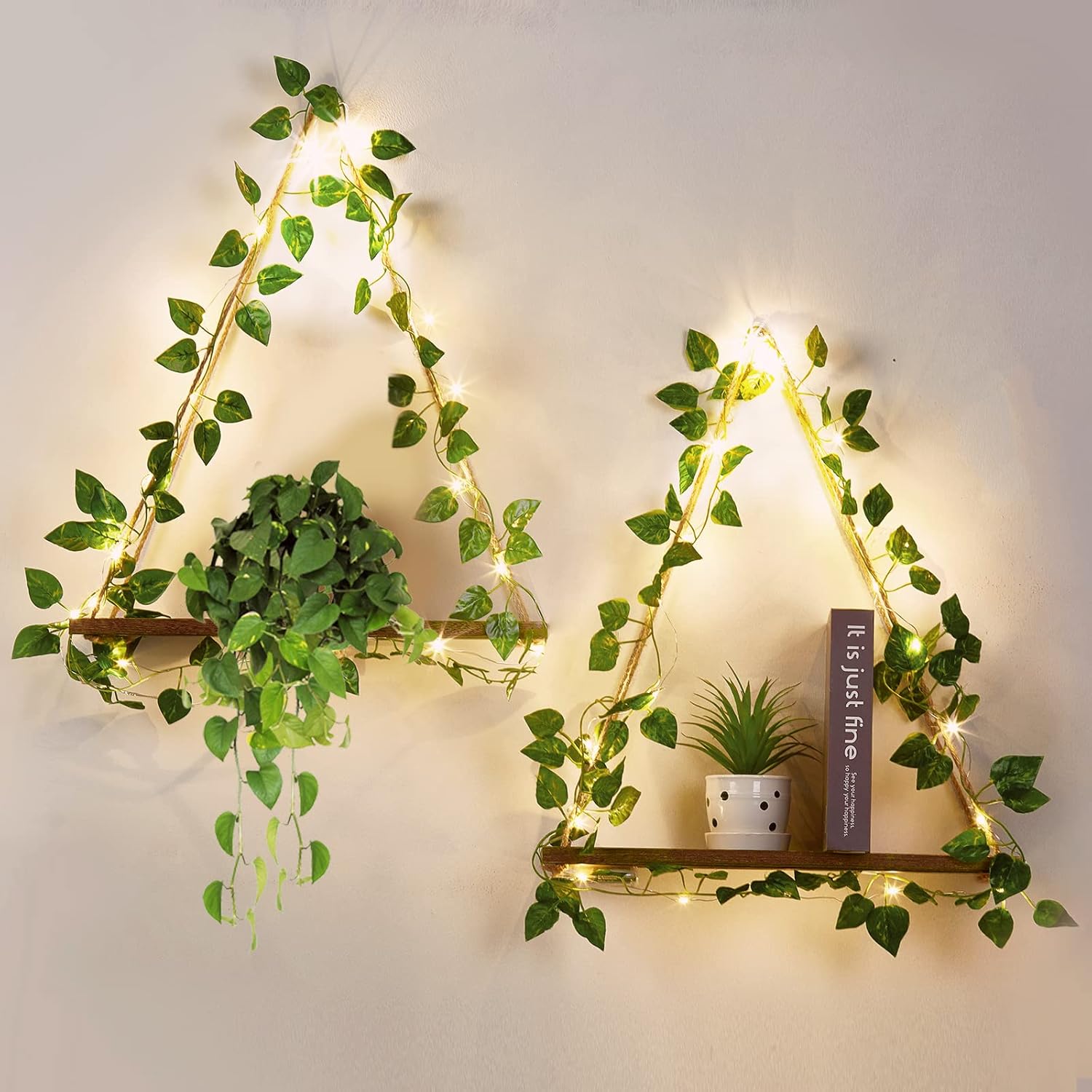 Ivy Lighting String Wooden Hanging Shelves Set of 2