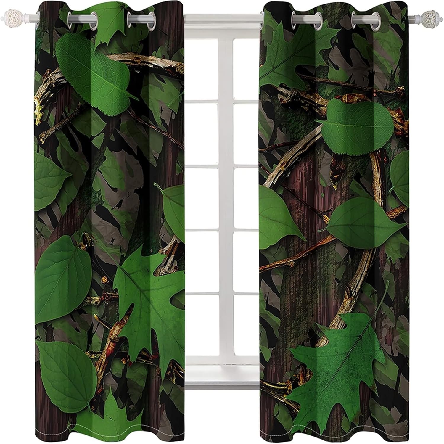 Homxi Kitchen Curtains 2 Panel Blackout Drapes with Grommets Leaves Pattern
