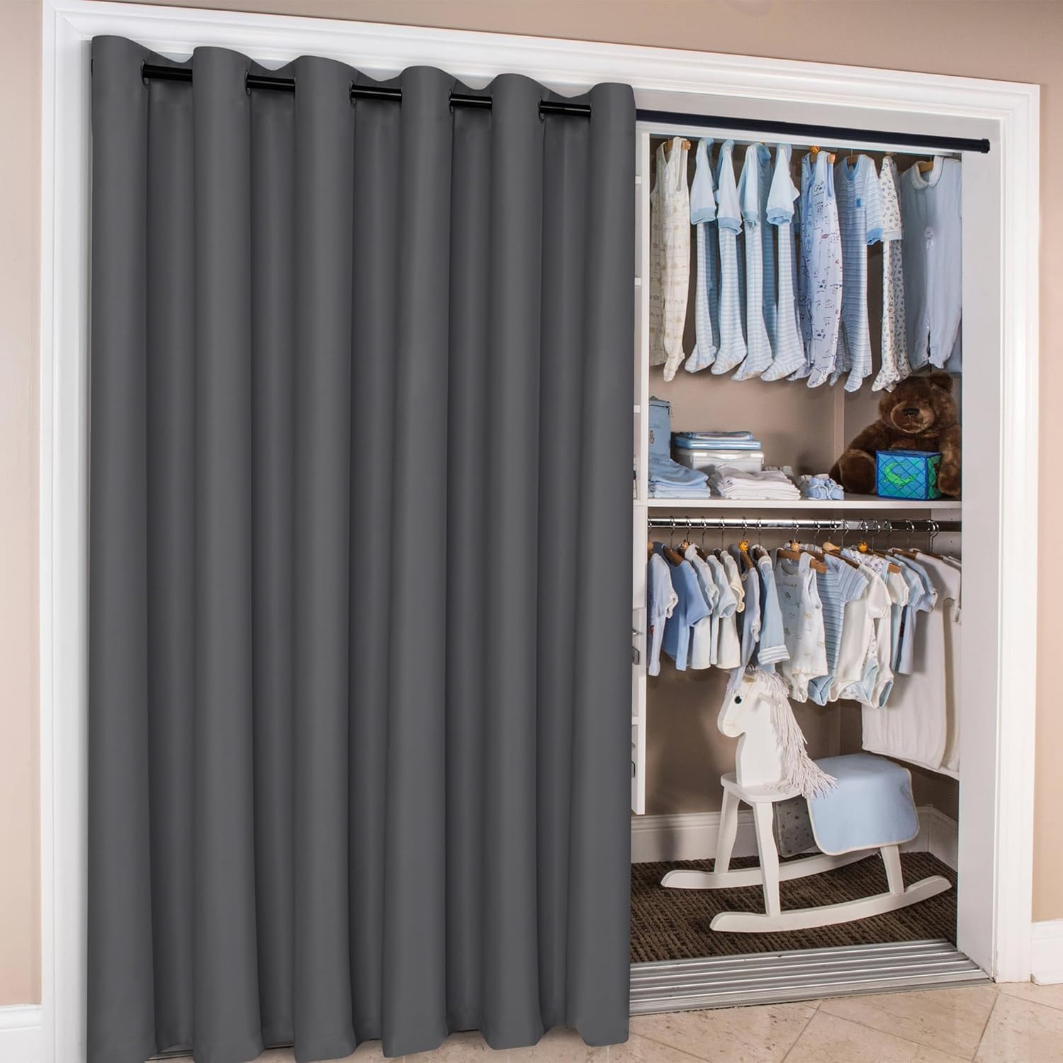 Hiasan Room Divider Blackout Curtains 100x84 Inches Dark Grey Grommet Panel