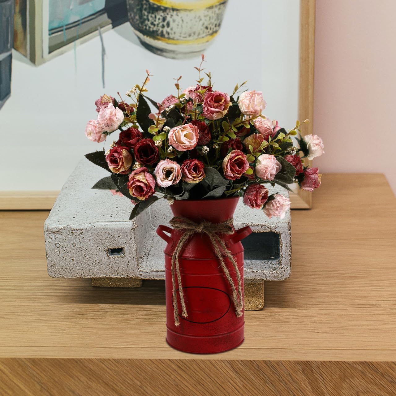 VOSAREA Red Galvanized Flower Bucket for Decor