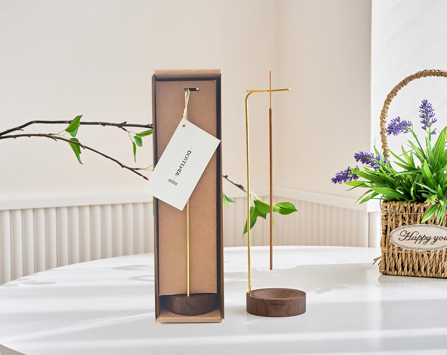 Dostende Incense Holder with Brass Stick Holder and Ash Catcher