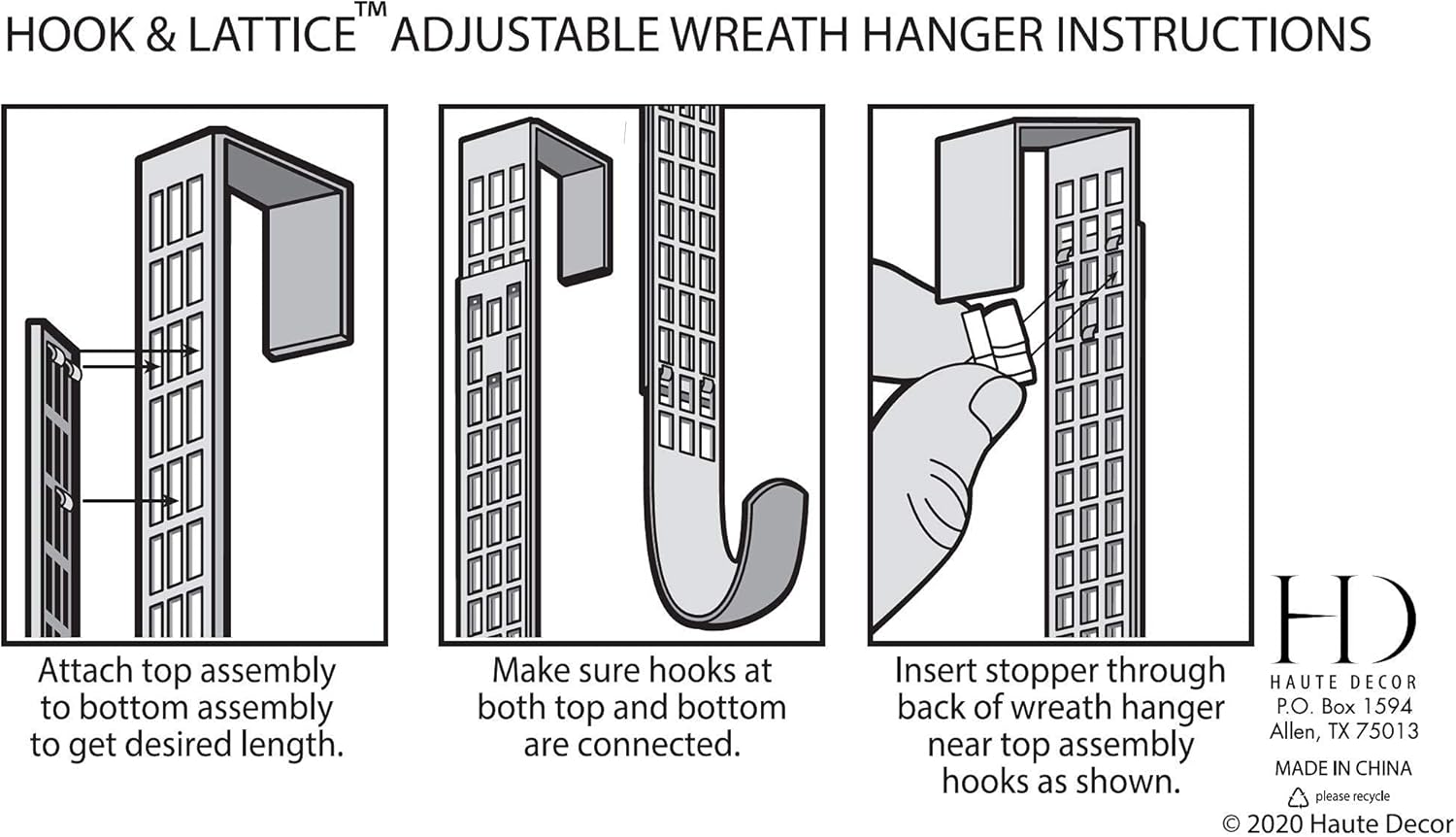 Haute Decor Adjustable Wreath Hanger Matte Black 1 Pack