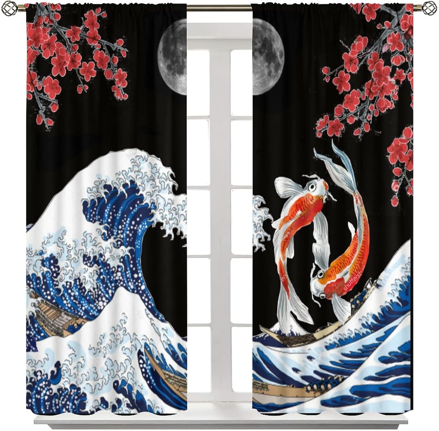 Fantasy Yin Yang Koi Fish Window Curtains 42x45in Decor