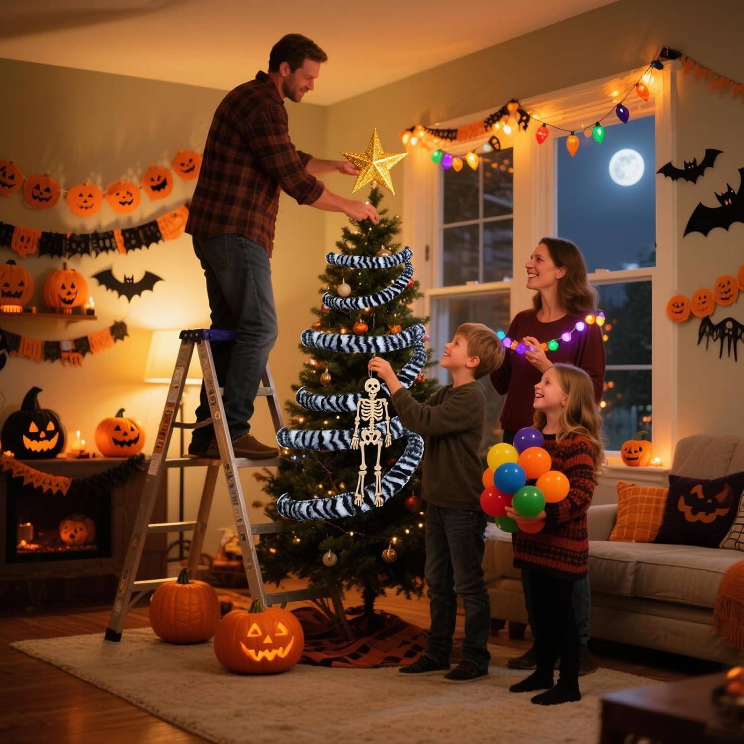 26FT Black White Striped Sandworm Garland Halloween Decoration