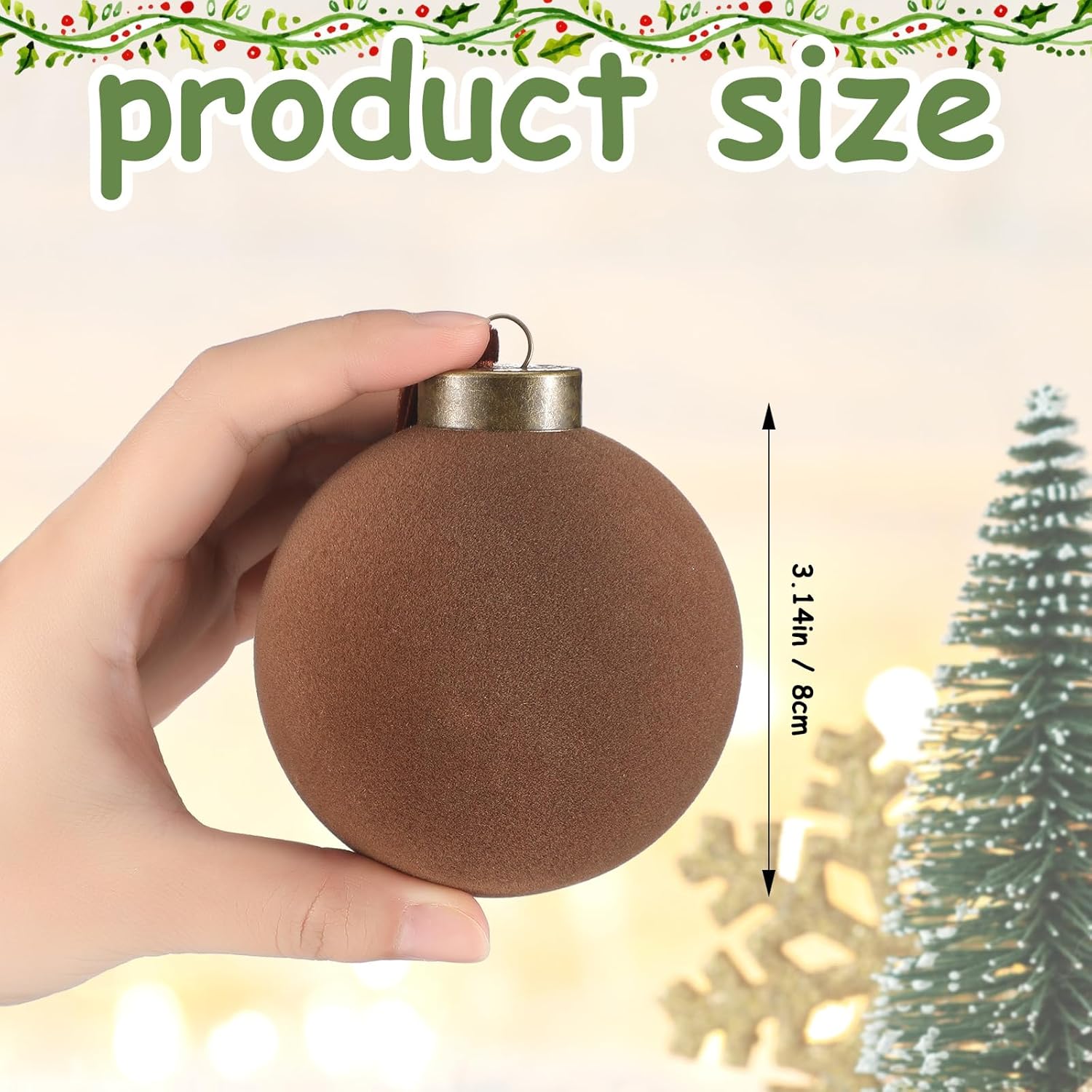 30Pcs Velvet Christmas Balls in Green Brown and Beige