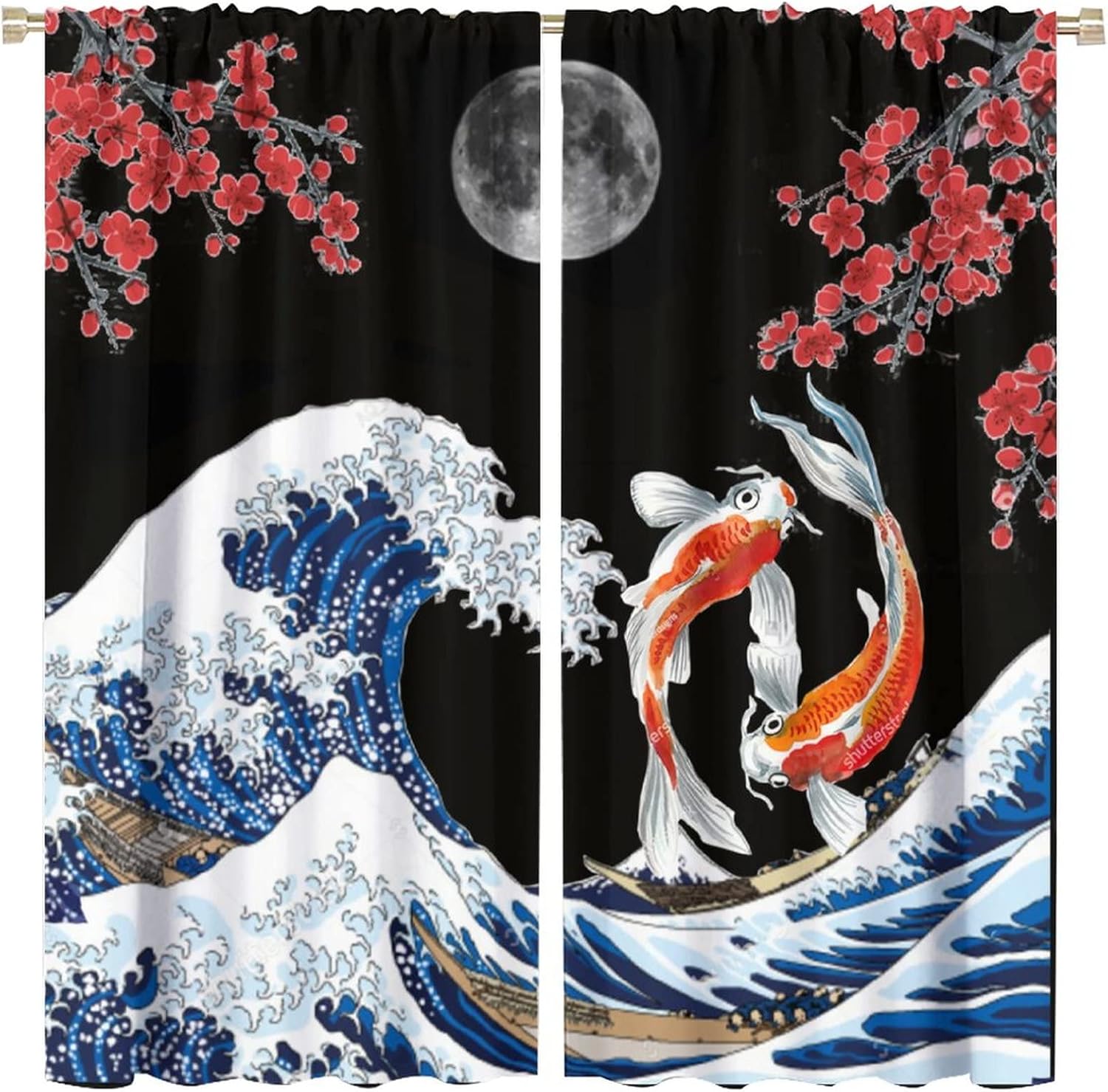 Fantasy Yin Yang Koi Fish Window Curtains 42x45in Decor