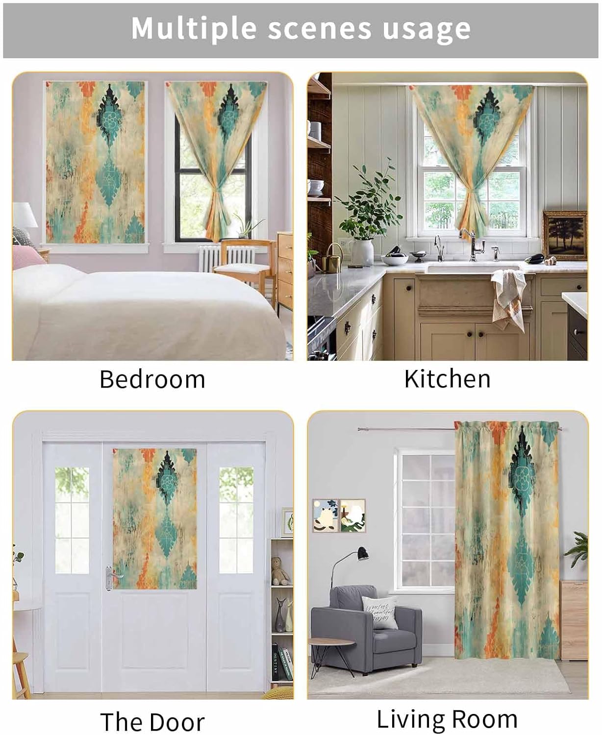 Yomandocix Orange Teal Red Self Adhesive Curtains 59x84 Inches