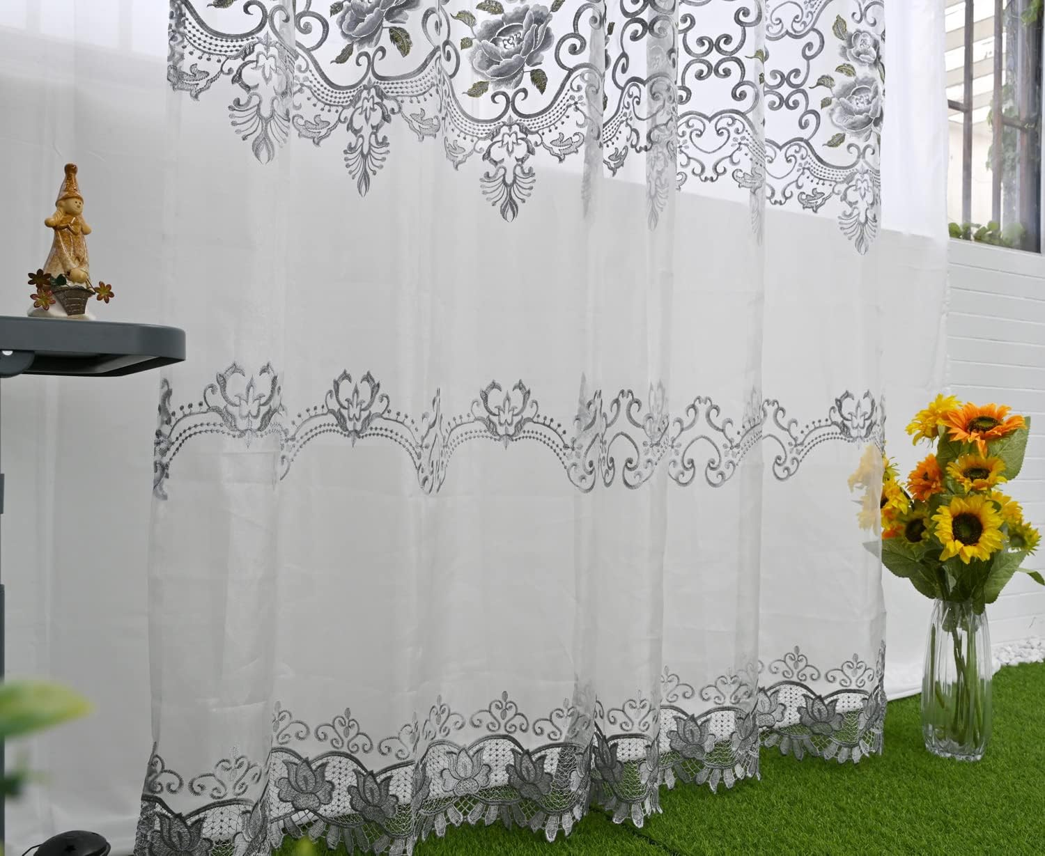 Floral Embroidered Sheer Curtains 1 Panel Rod Pocket Top W75 x L84