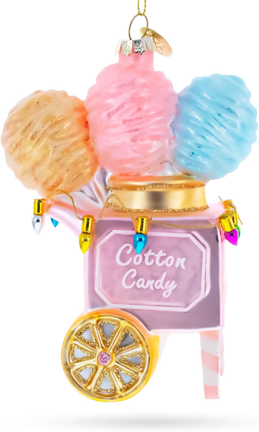 Cotton Candy Cart Blown Glass Christmas Ornament 1