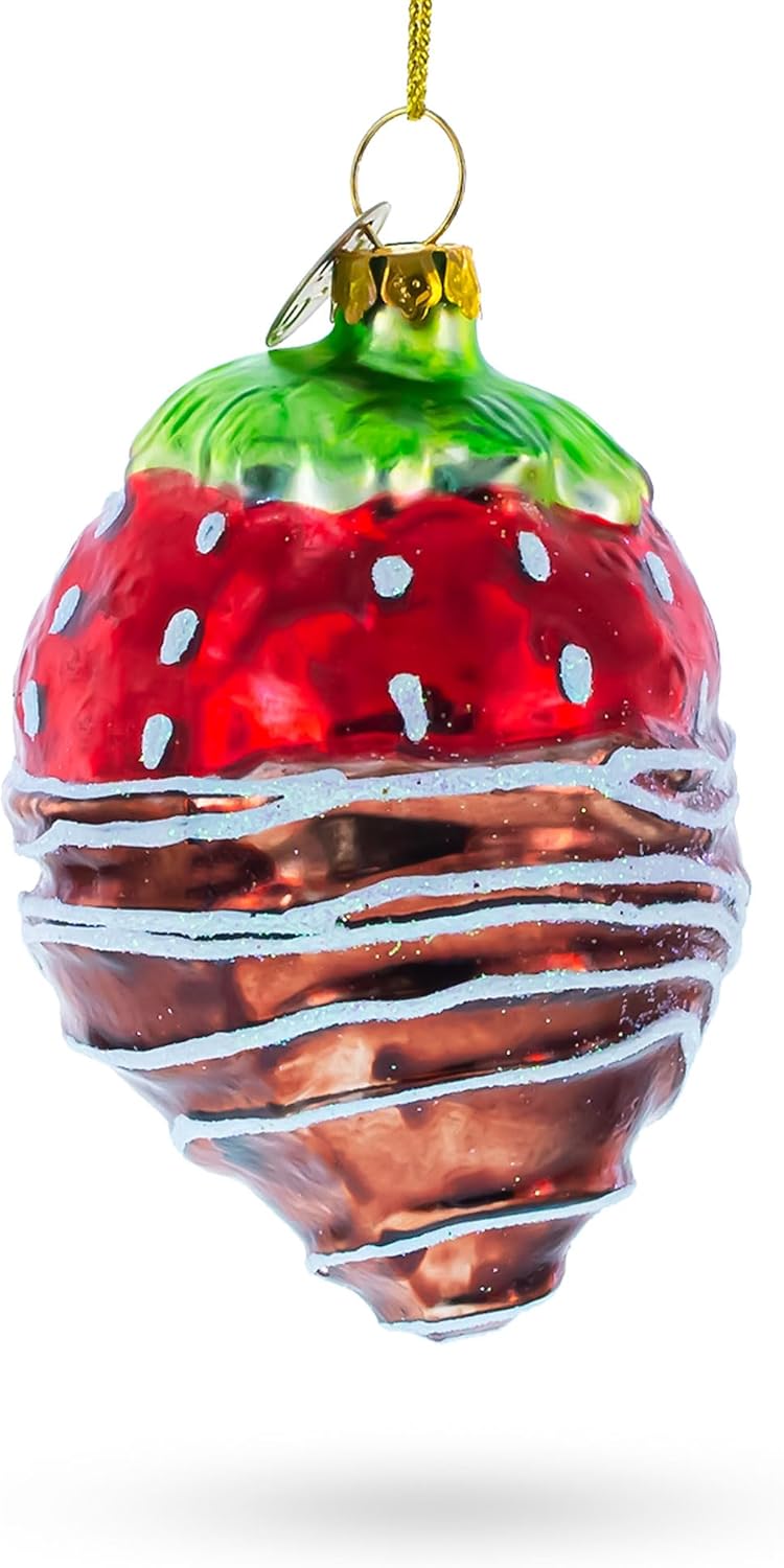 Chocolate Dipped Strawberry Glass Christmas Ornament