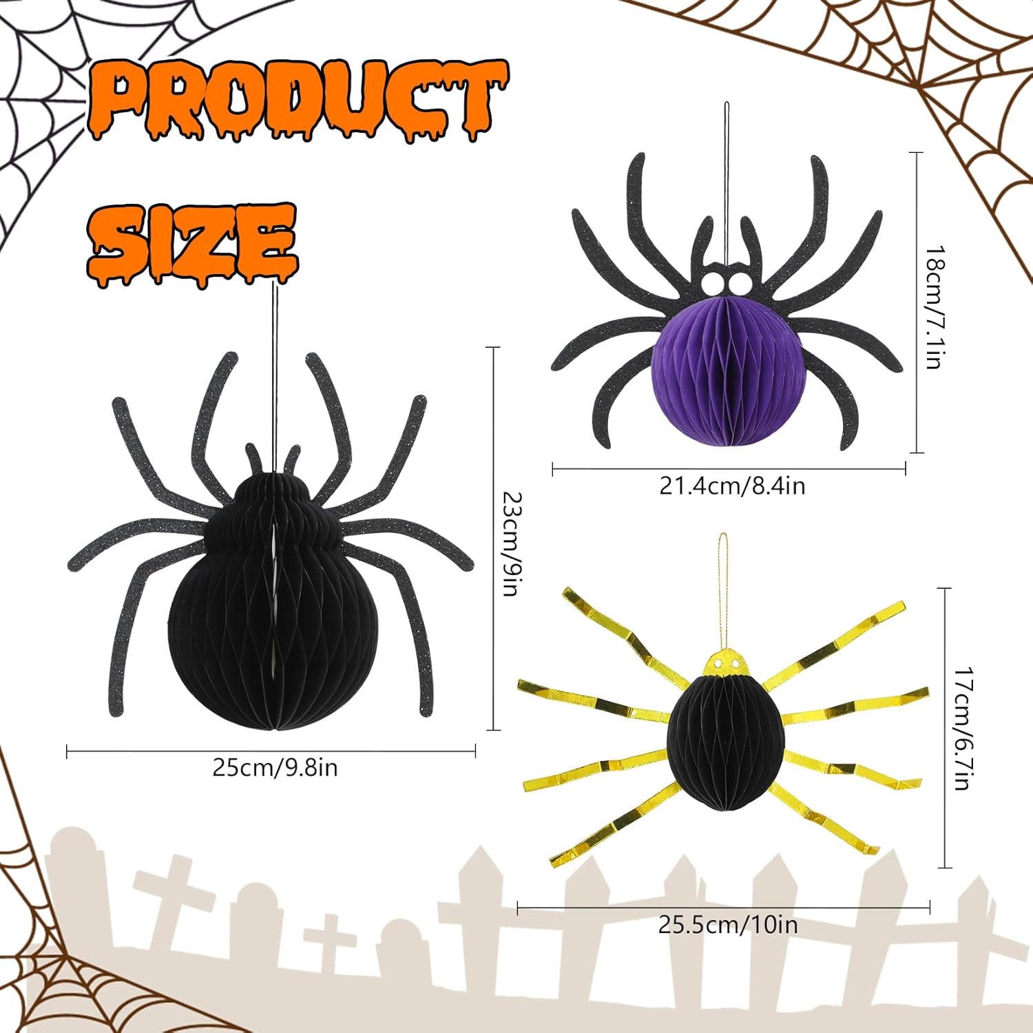 Kumikumi Halloween Spider Hanging Decorations 3 Pcs