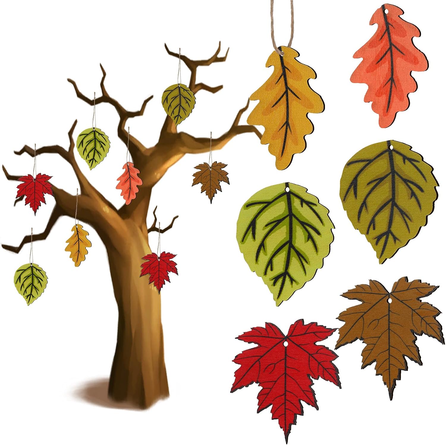 Jetec 24 Pcs Fall Wooden Leaves Hanging Decorations