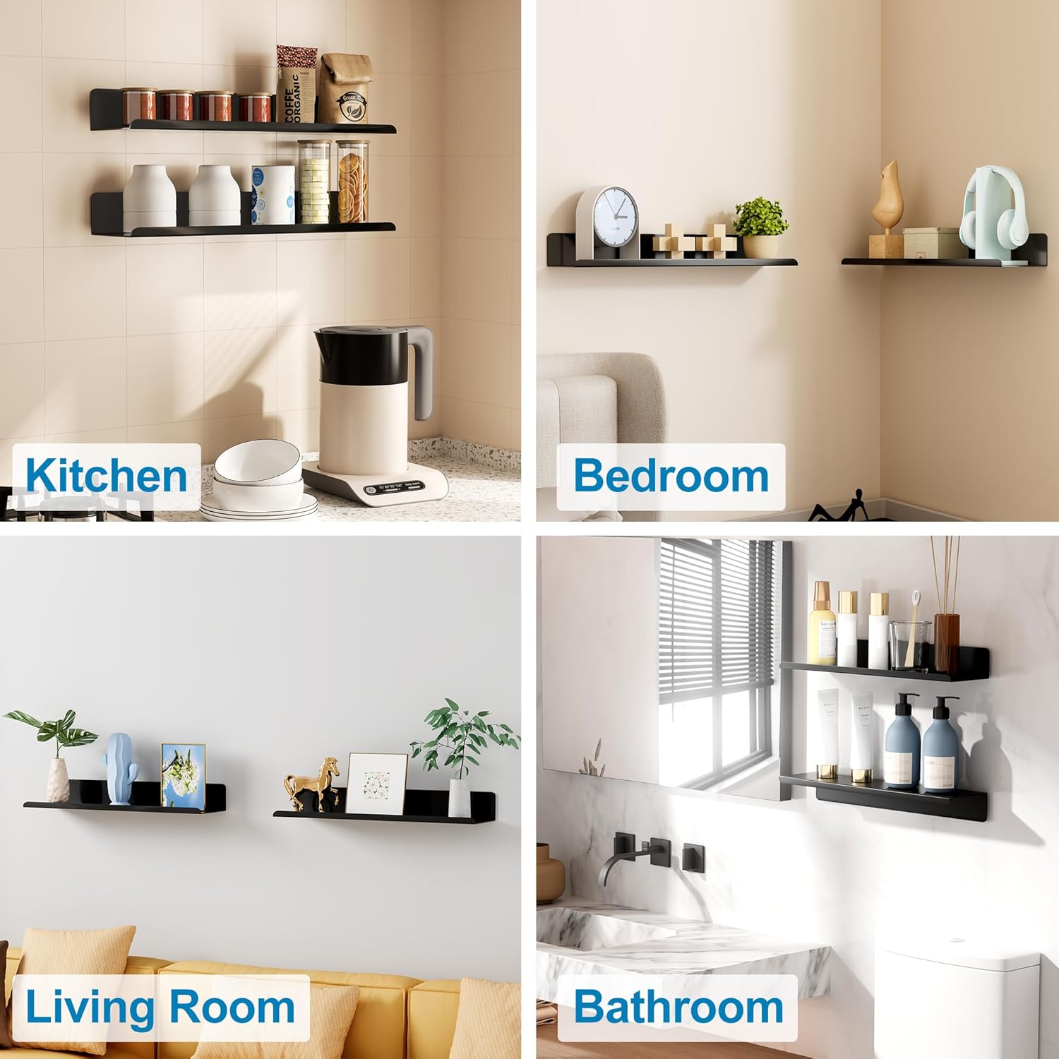 SAYAYO Black Floating Shelves 2pcs Wall Storage