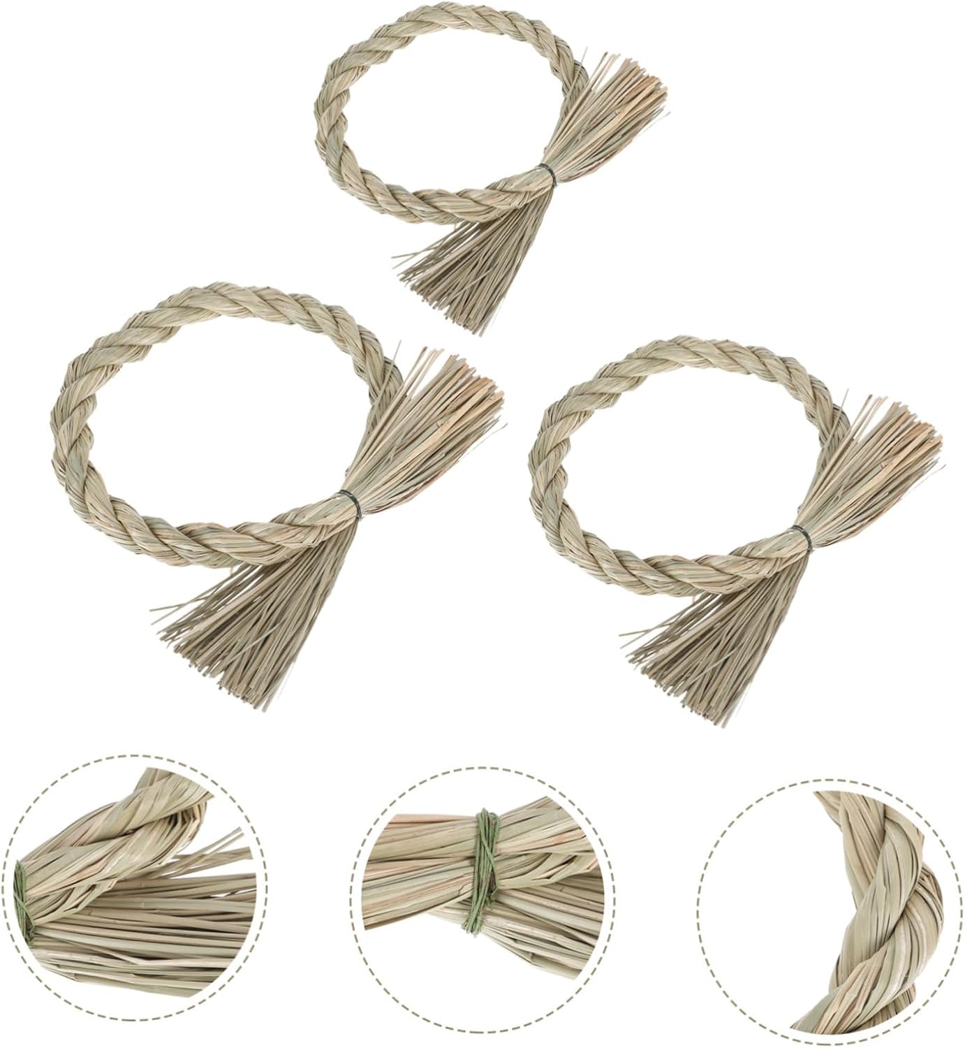 3pcs Khaki Straw Wreath Frames for Christmas Decor