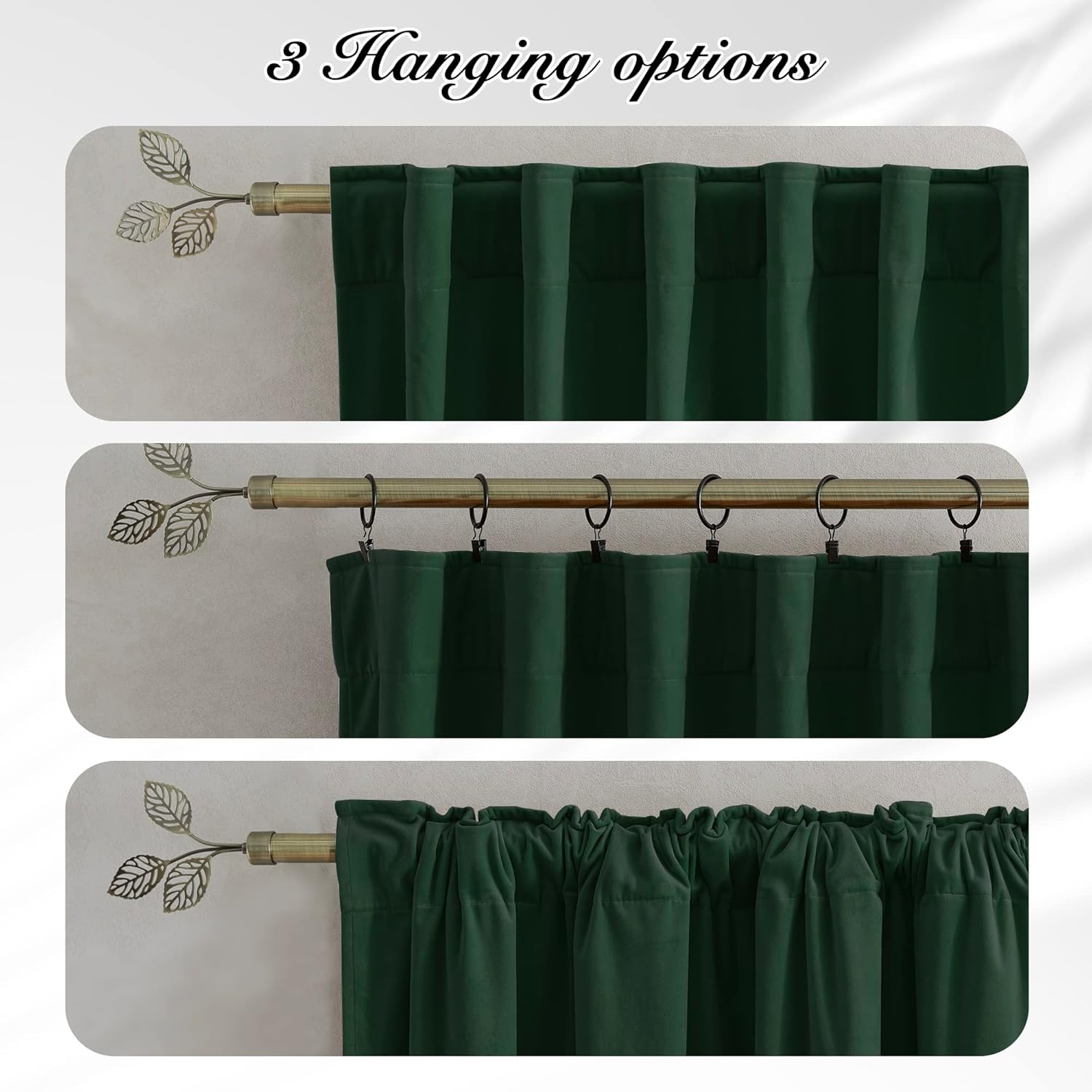 PONY DANCE Velvet Curtains 2 Panels 108 Inch Blackout Hunter Green