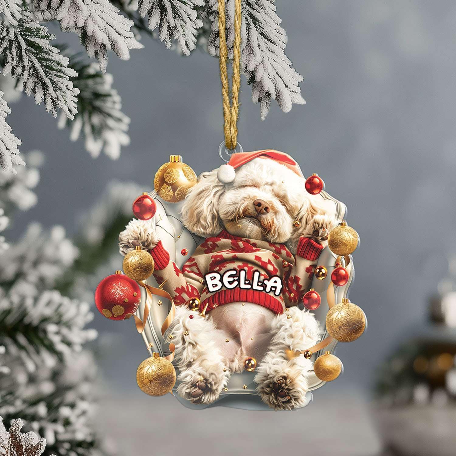 Personalized Name White Poodle Acrylic Ornament 2025