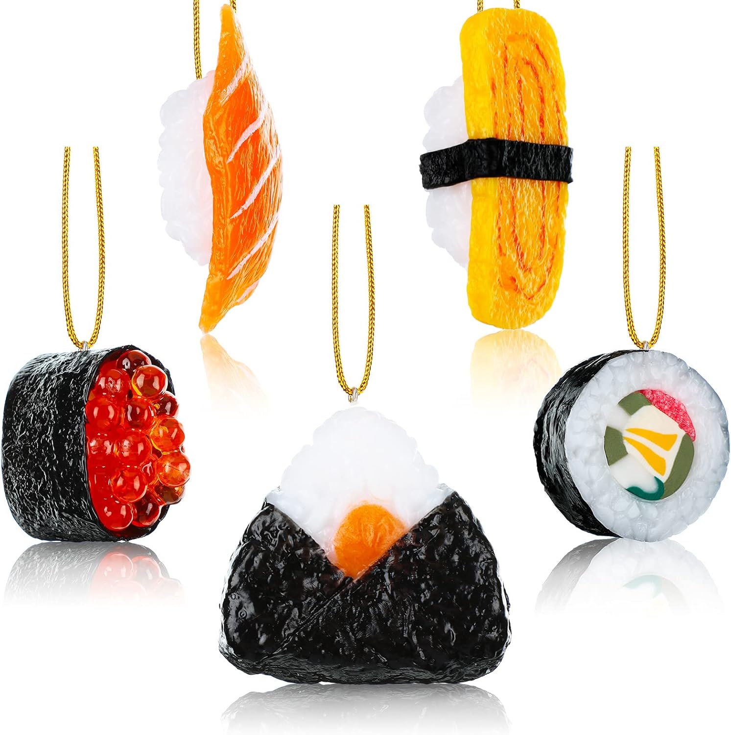 5 Piece Sushi Roll Christmas Ornament Set