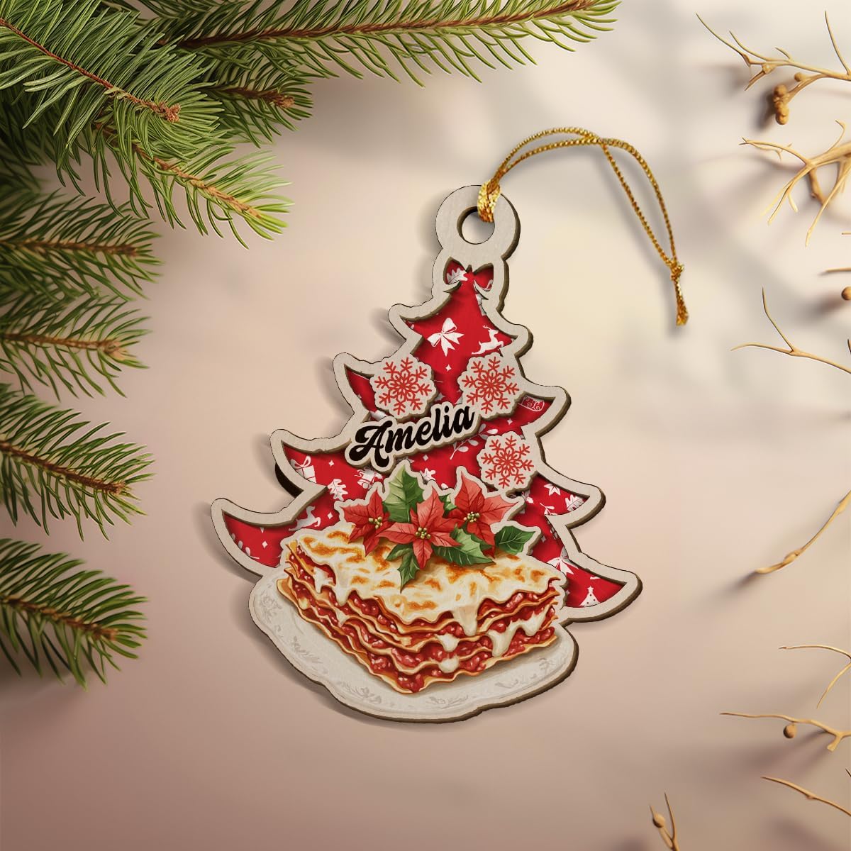 Personalized Lasagna Xmas 2-Layer Wooden Ornament