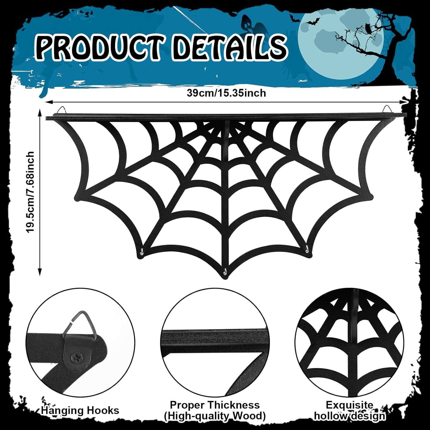 Geetery 3 Piece Gothic Spider Web Wall Shelves