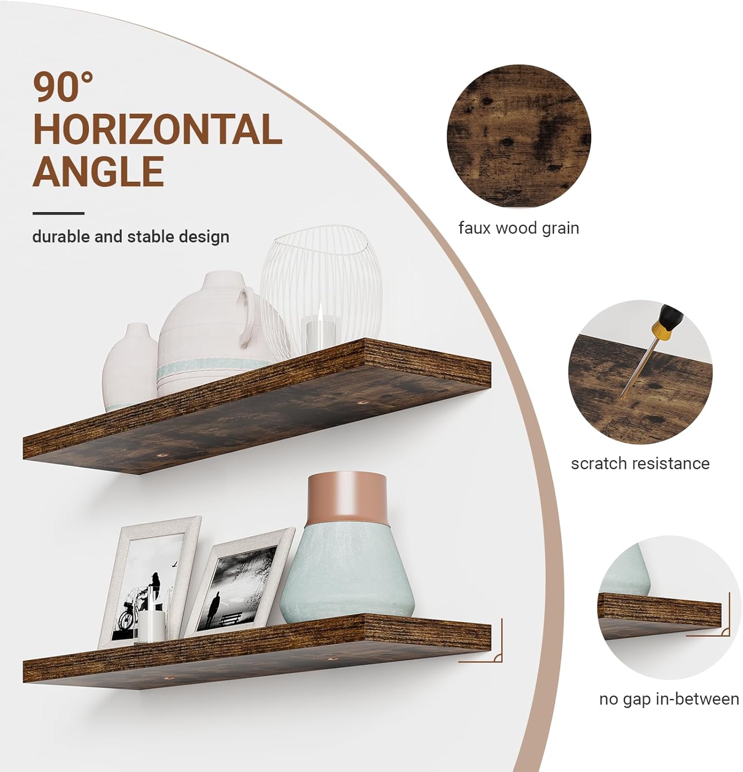 32 Inch Floating Shelf Set of 2 Rustic Brown