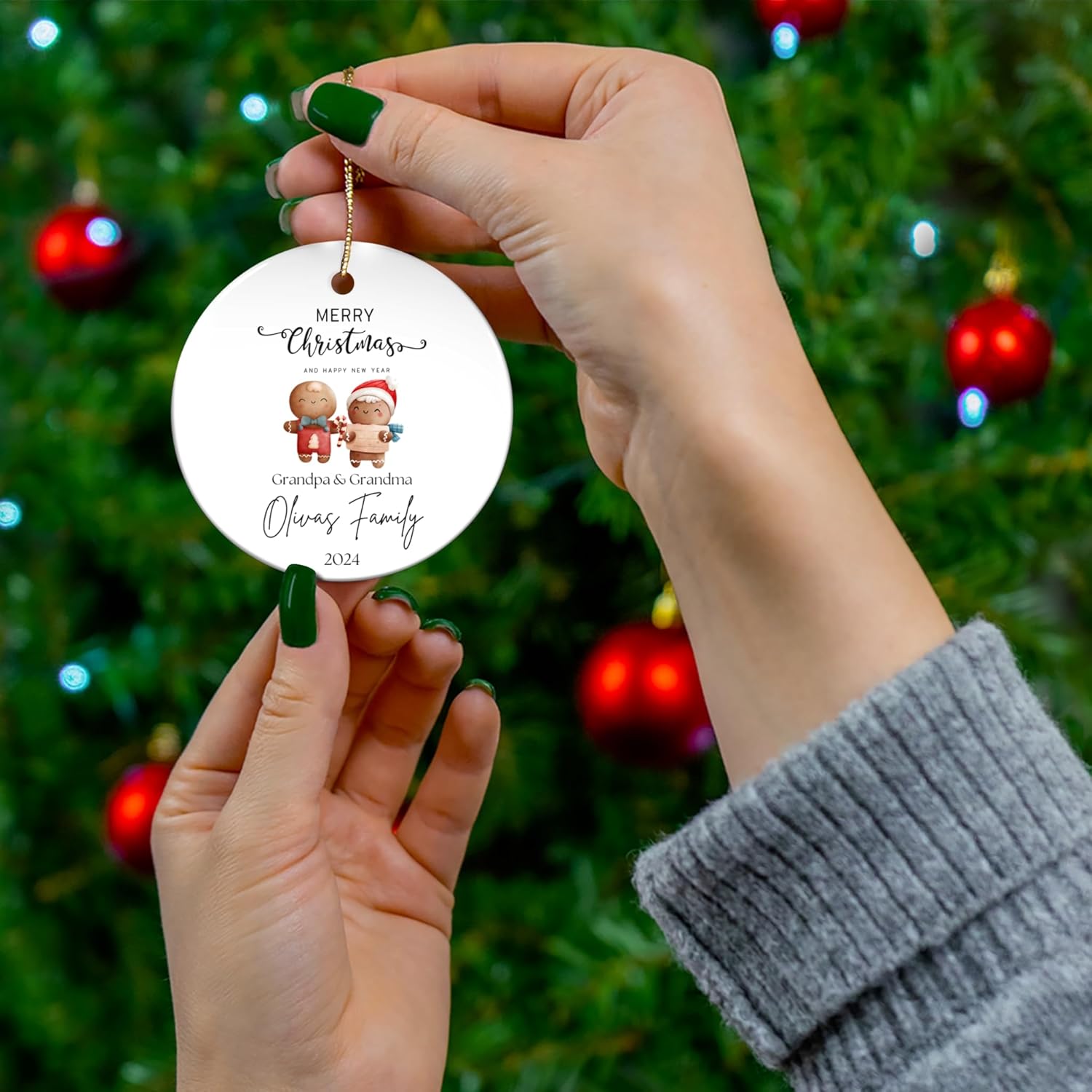 Personalized Gingerbread Grandma Grandpa Ornament with Family Last Name