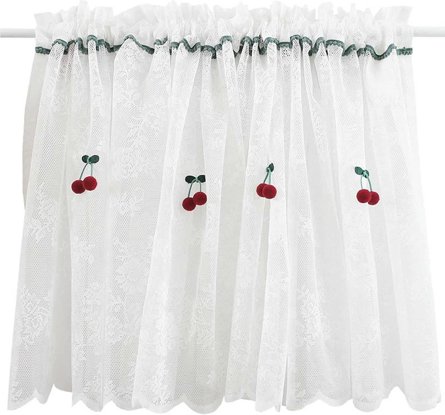 White Polyester Sheer Curtains with Cherry Pattern 79 x 43
