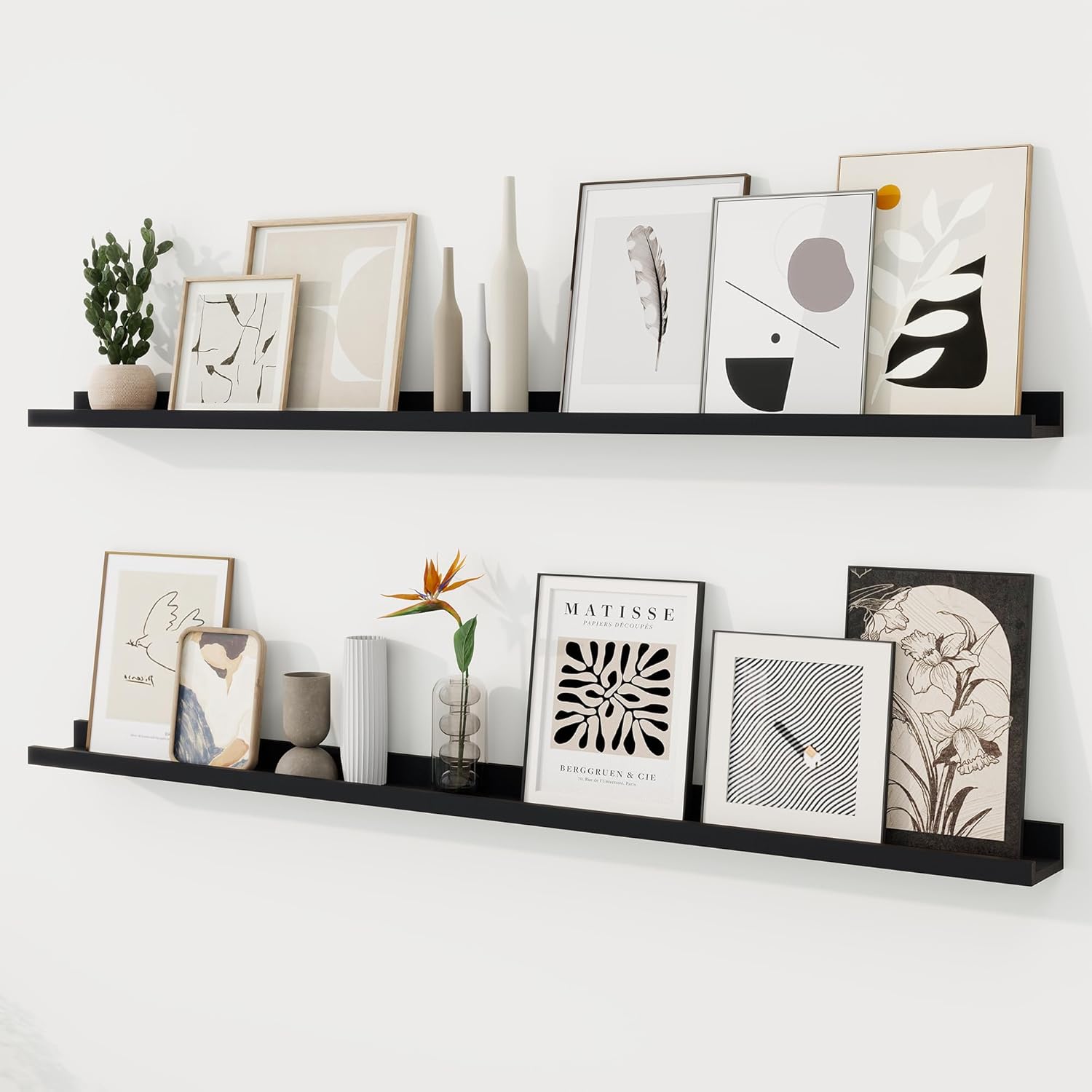 Richfocus Picture Ledge Shelf Set of 2 Black 55 Inch Floating Shelves