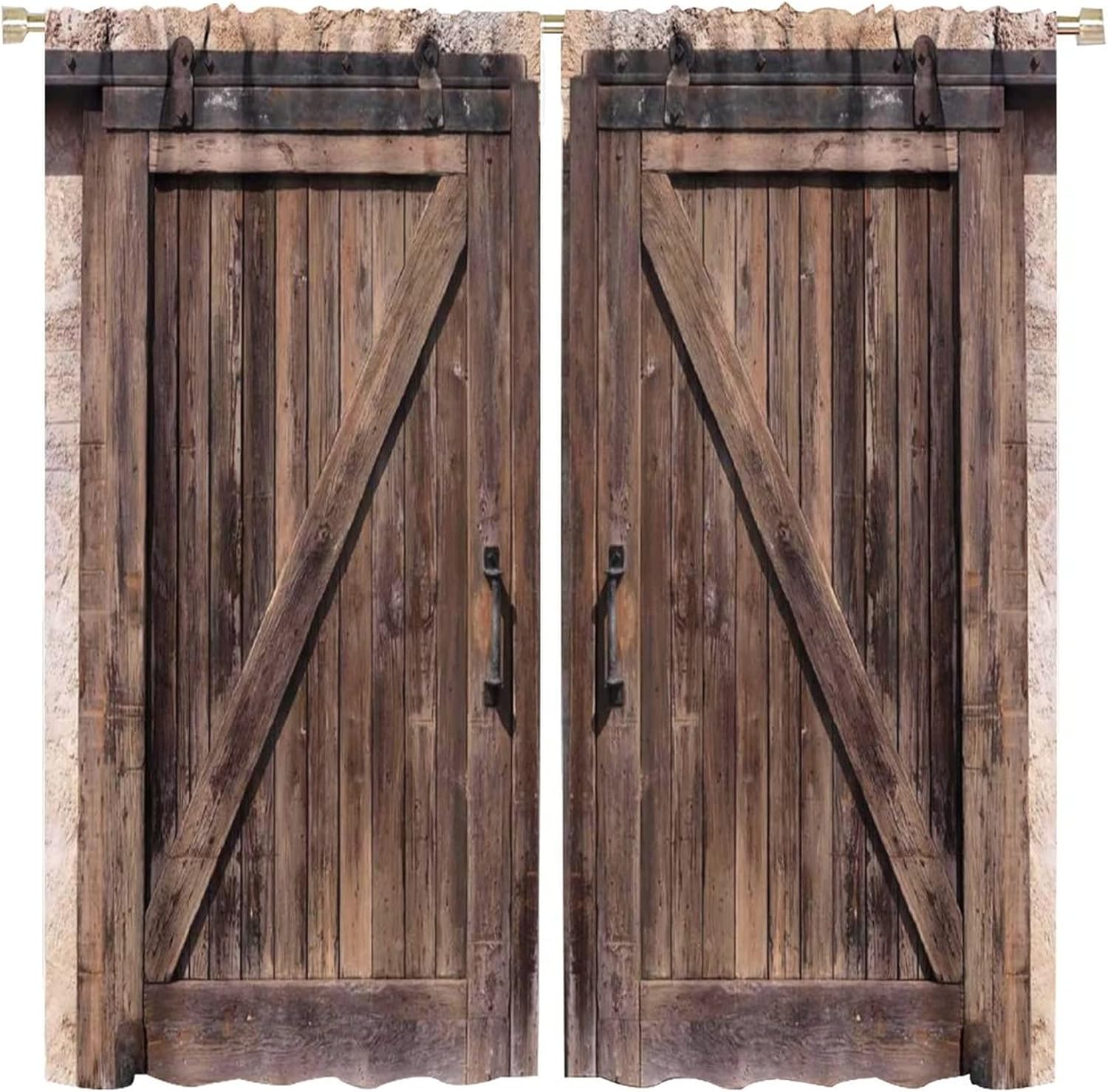 Rustic Wooden Barn Door Curtains 2 Panel Set 84x84in