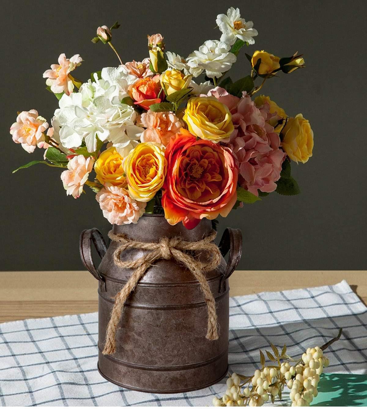 HyFanStr Rustic Metal Flower Vase with Distressed Paint