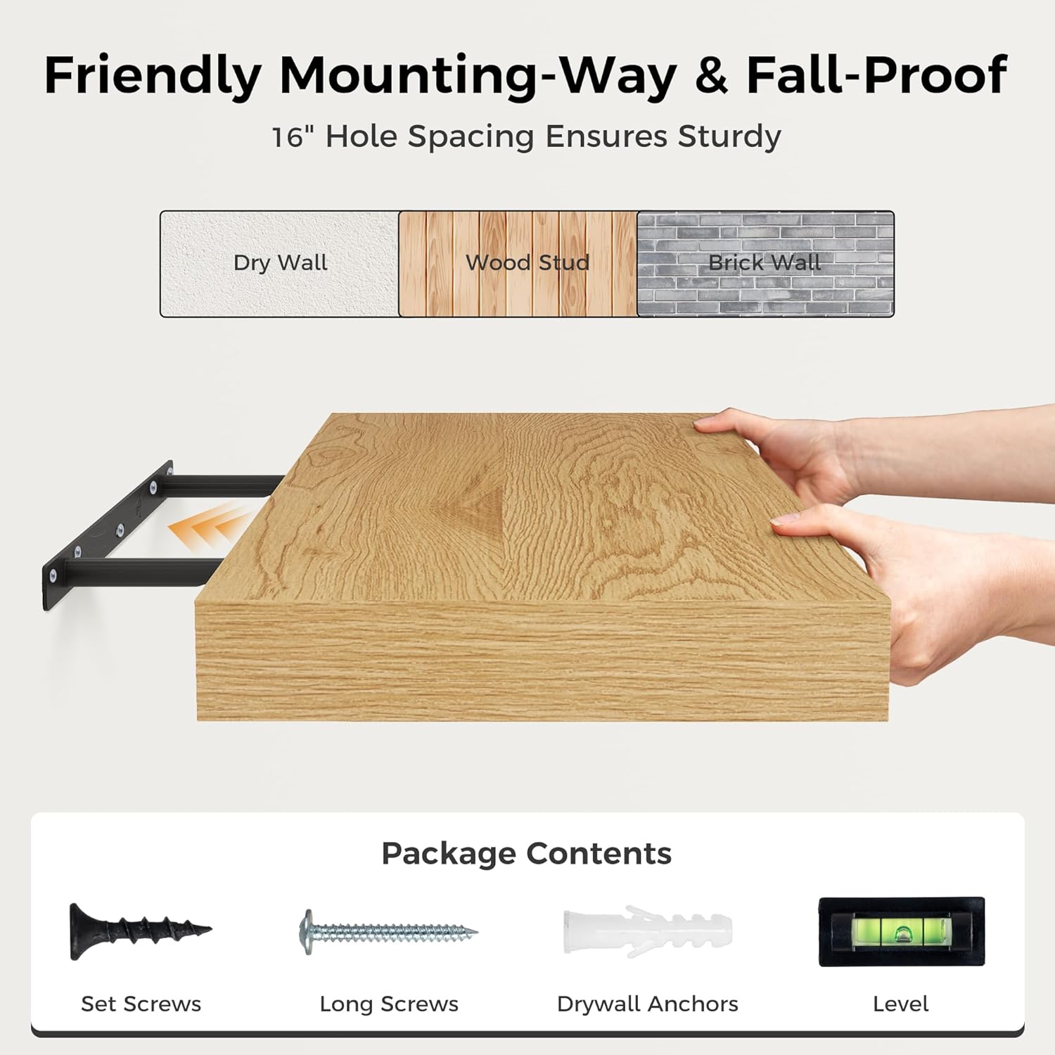 12 Inch Deep Floating Shelves 2 Pack Oak Wood