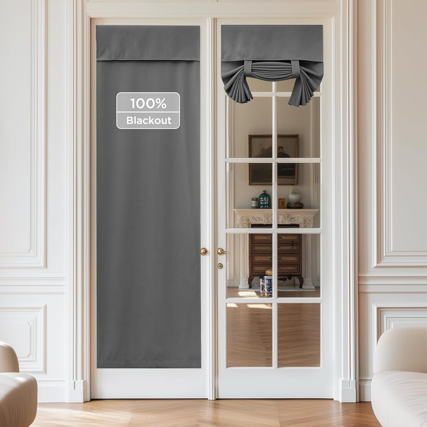 NICETOWN Blackout French Door Curtains 1 Panel Grey W26 x L72