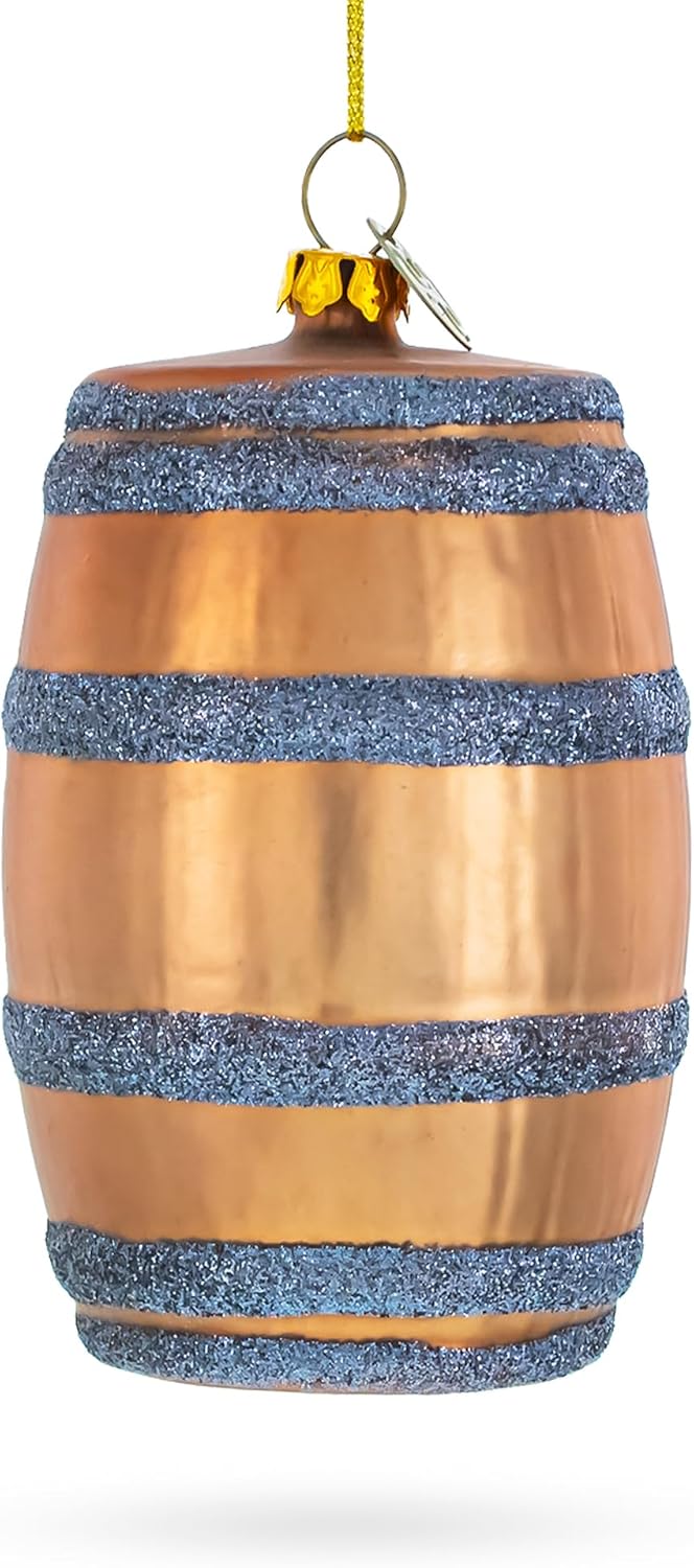 Aged Whiskey Barrel Glass Christmas Ornament