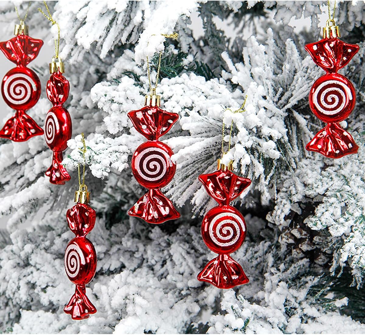 Red Christmas Ornaments with White Dots and Golden Ropes 6PCS