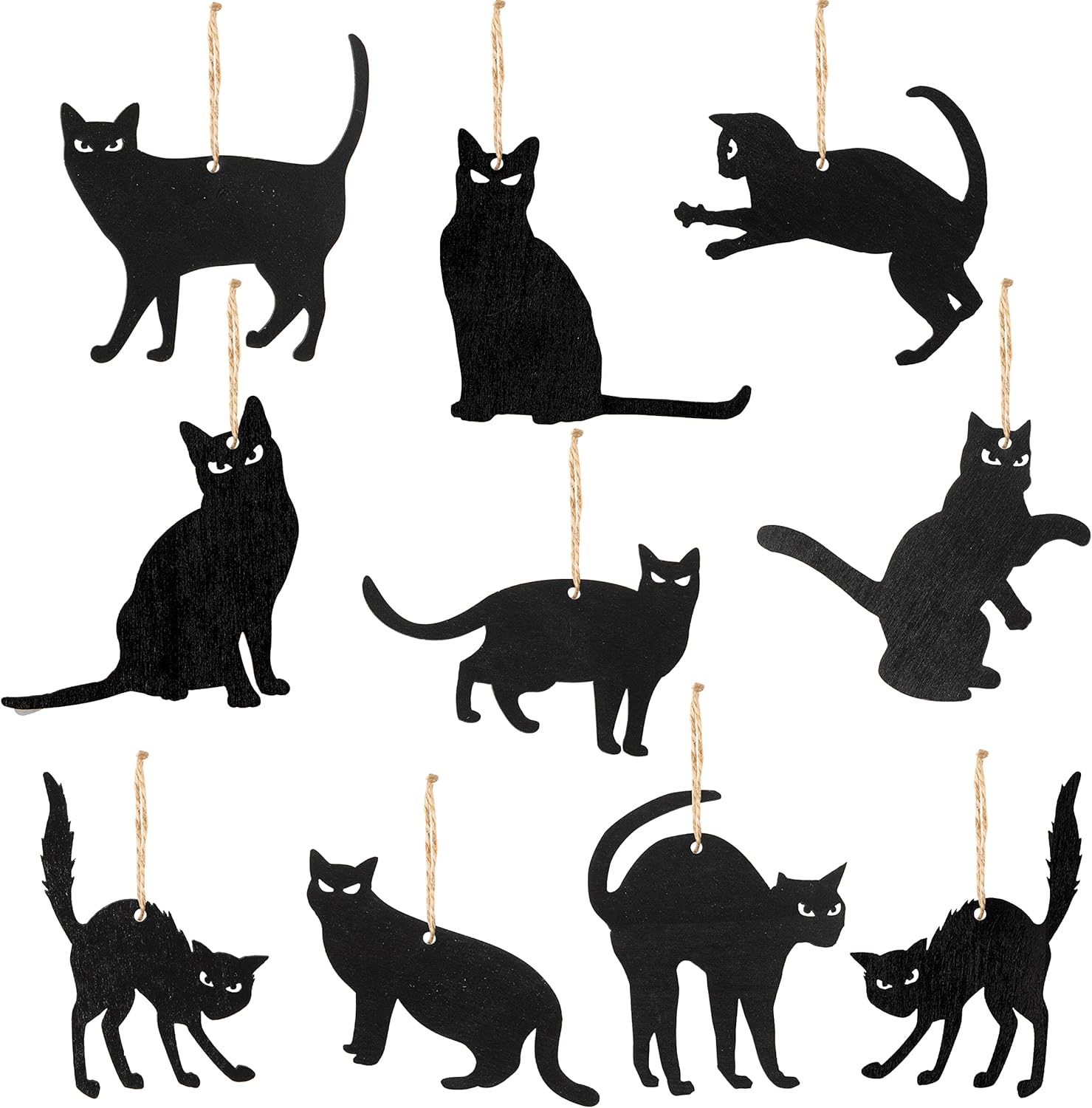 WATINC 31pcs Halloween Black Cat Wood Hanging Ornament
