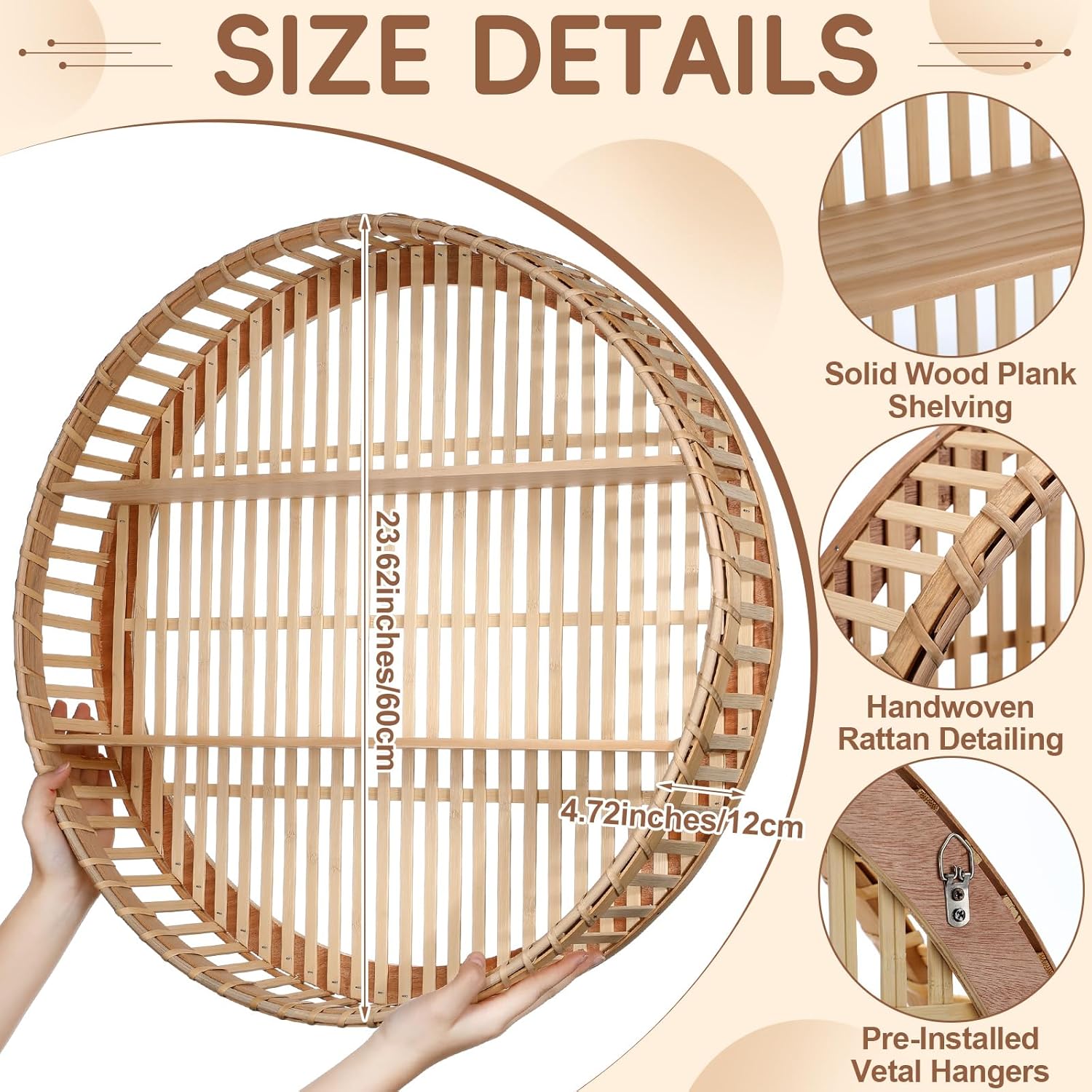 Pinkunn 2 Tier Round Rattan Wall Shelf Boho Decor