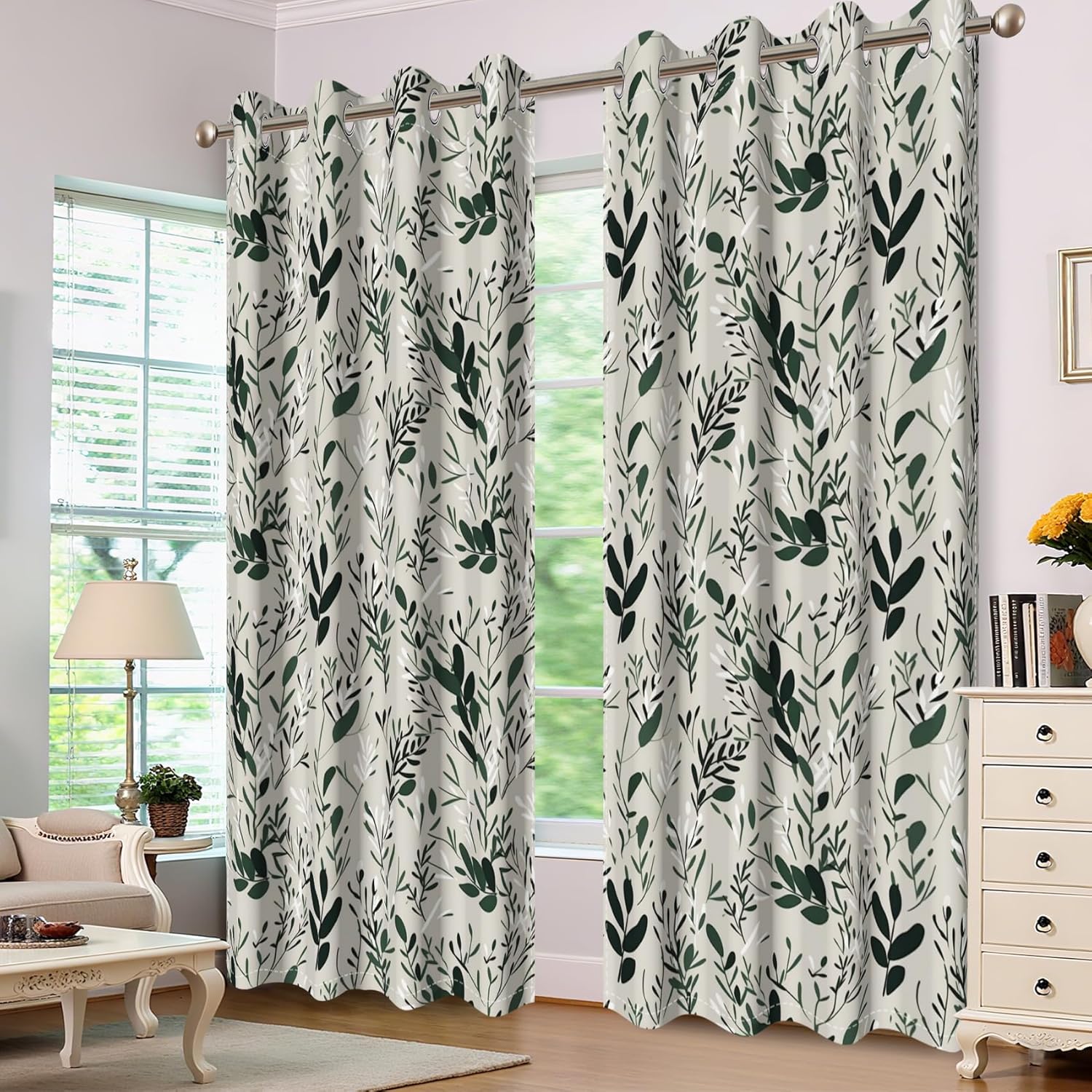Baocicco Green Leaf Curtains 108 Inch Long 2 Panel Set