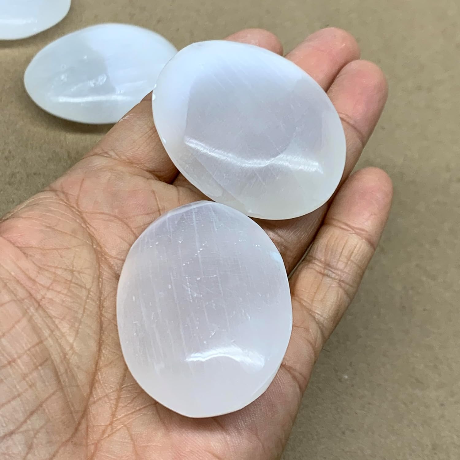 Natural Selenite Palm-Stone Crystal Pillow Shape