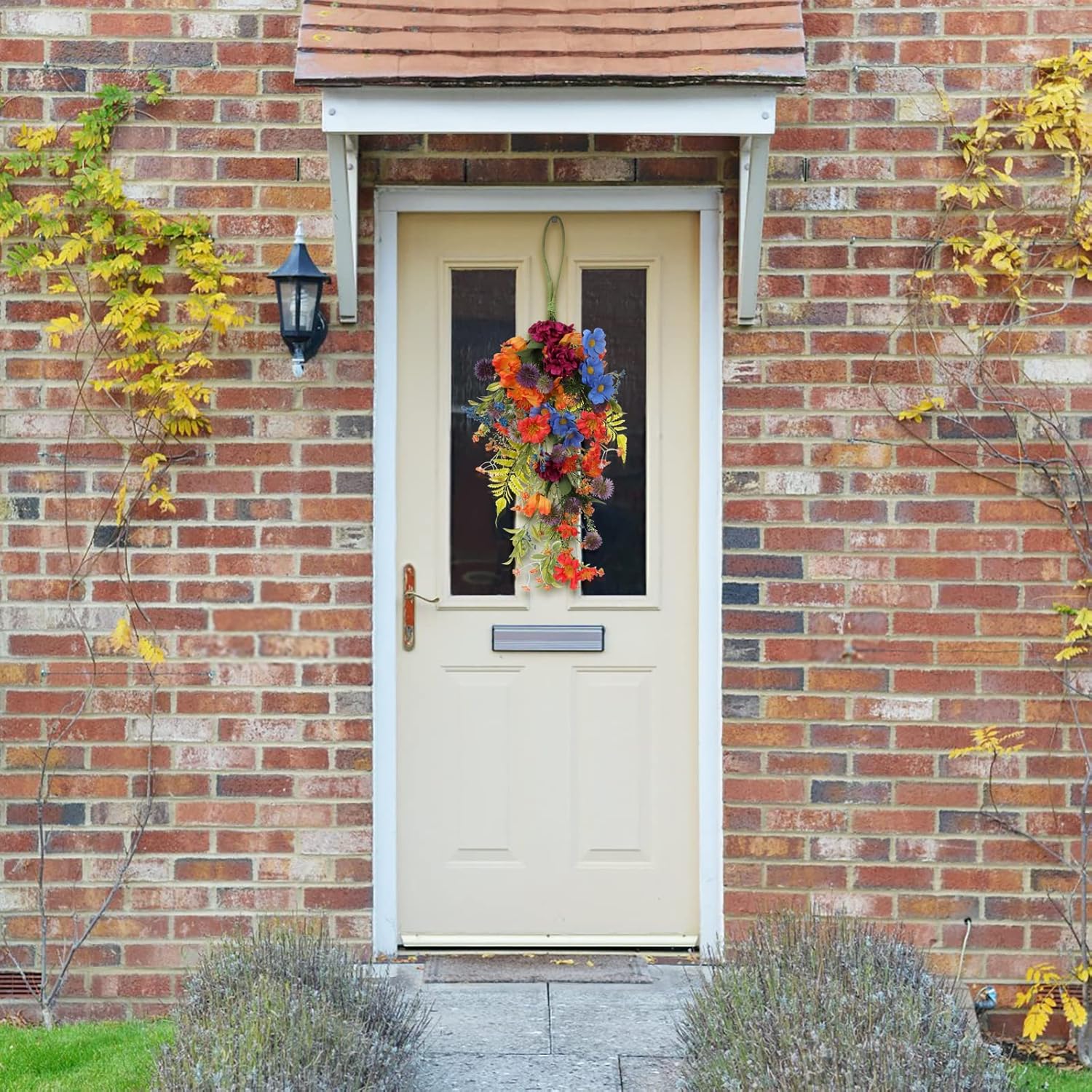 ZGOEK Artificial Floral Teardrop Wreath for Front Door