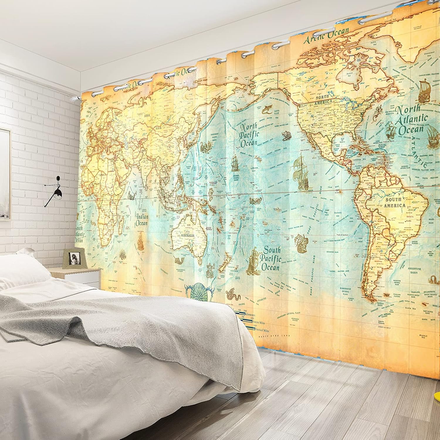Yeele World Map Blackout Curtains 2 Panel Set