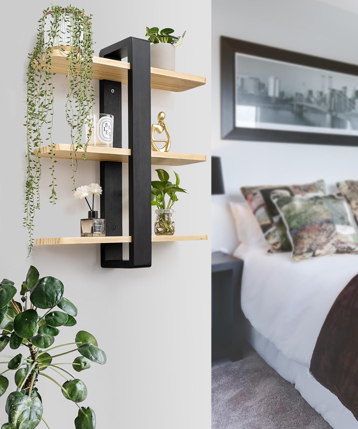 SUMGAR 3 Tier Floating Shelves Wall Mount 20in Pine Wood