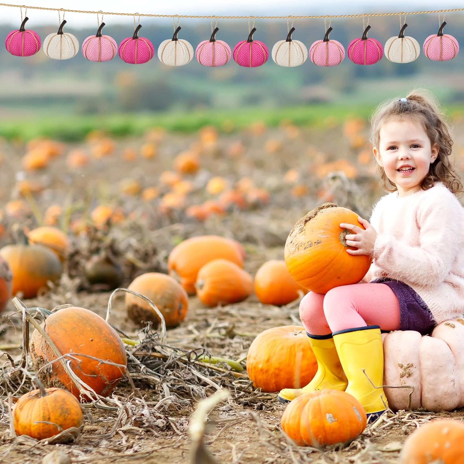 16 Pcs Pink Series Fall Pumpkin Hanging Ornaments