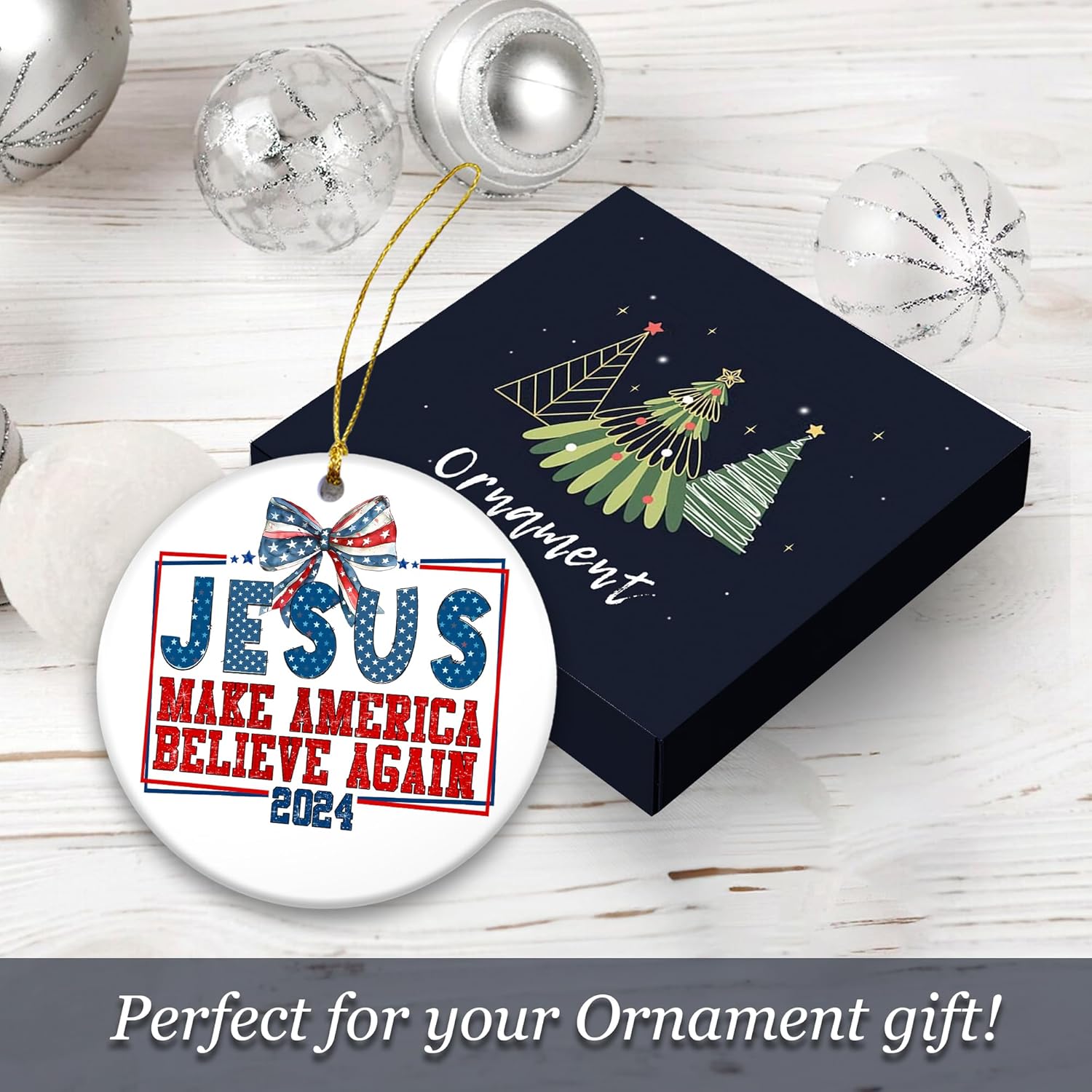 Jesus Make America Believe Again 2024 Ceramic Ornament