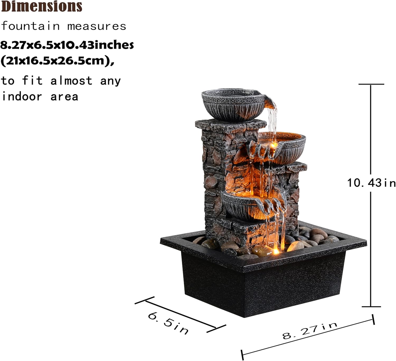 Kalona Tabletop Fountain with LED Light and Waterfall Sound