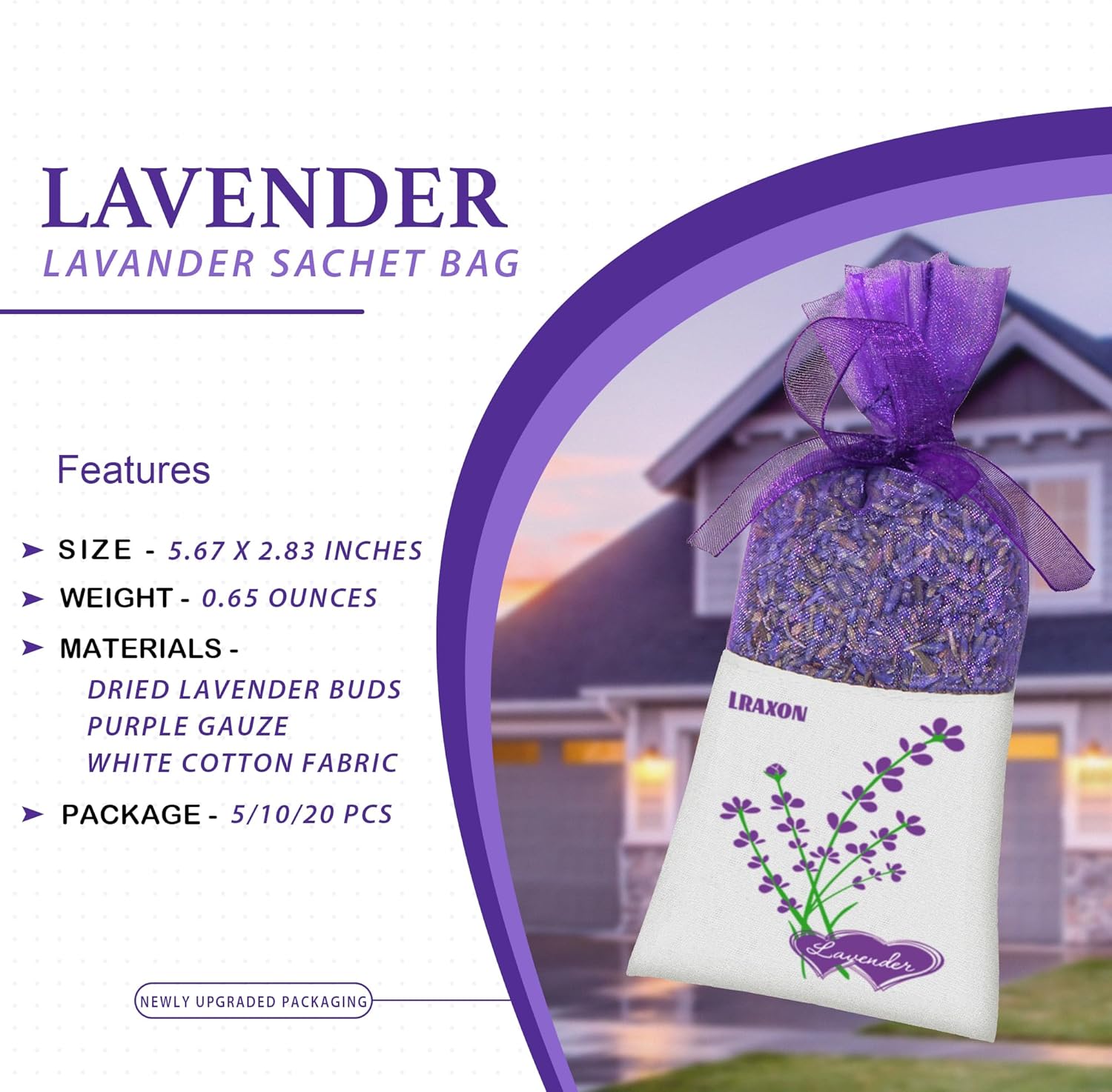 Lavender Sachet Bags 5 Pack for Freshrooms and Closets