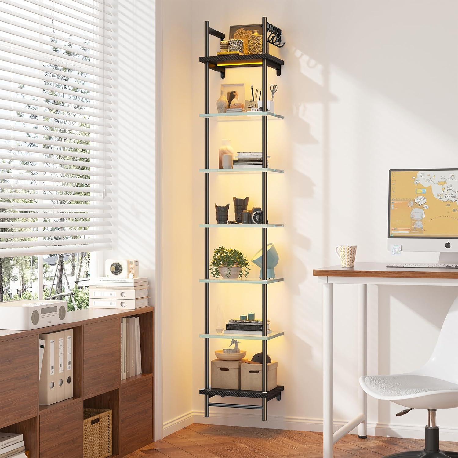 REIBII 7 Tier Floating Shelves with LED Light